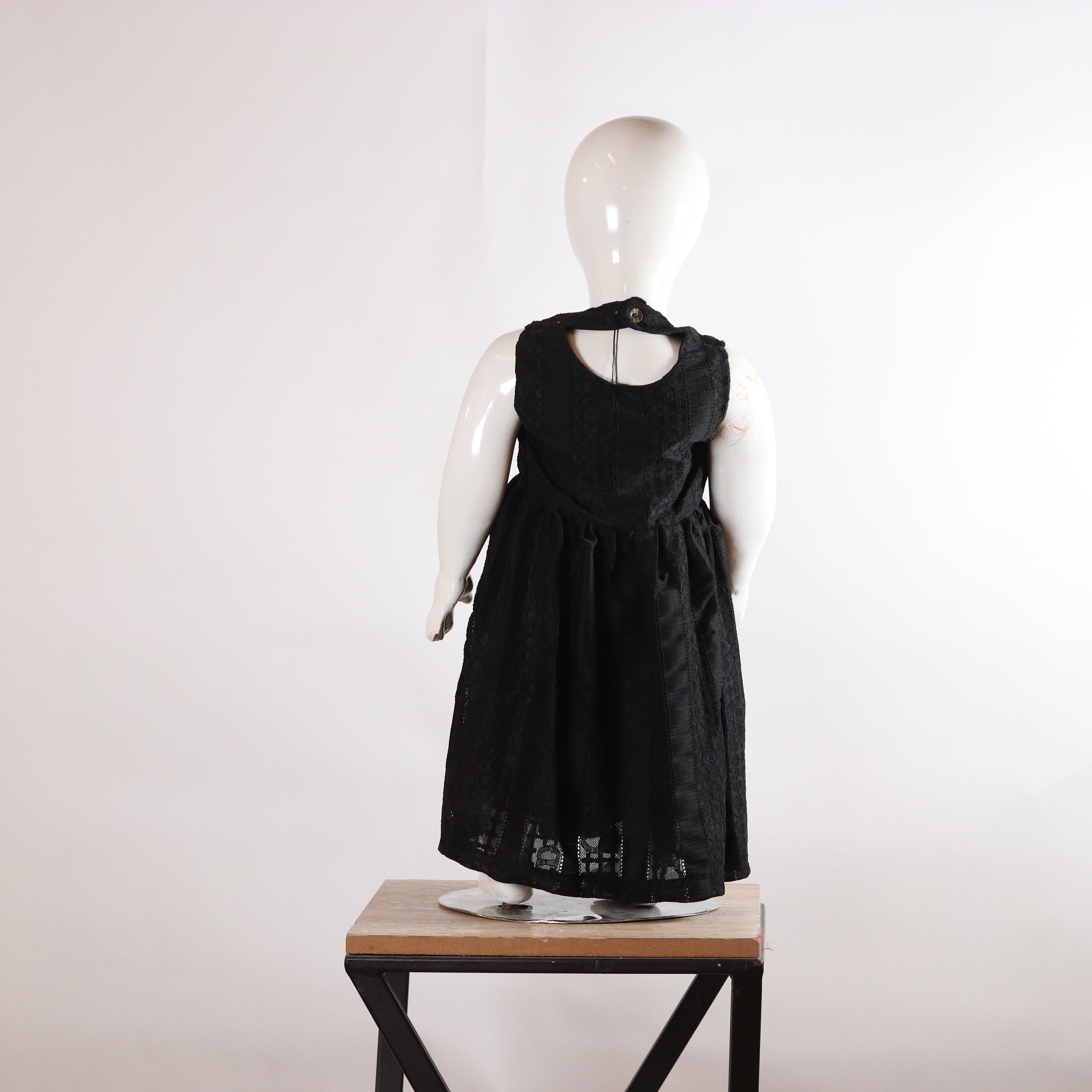 Lily Midnight Black Embroidered Girls’ Frock