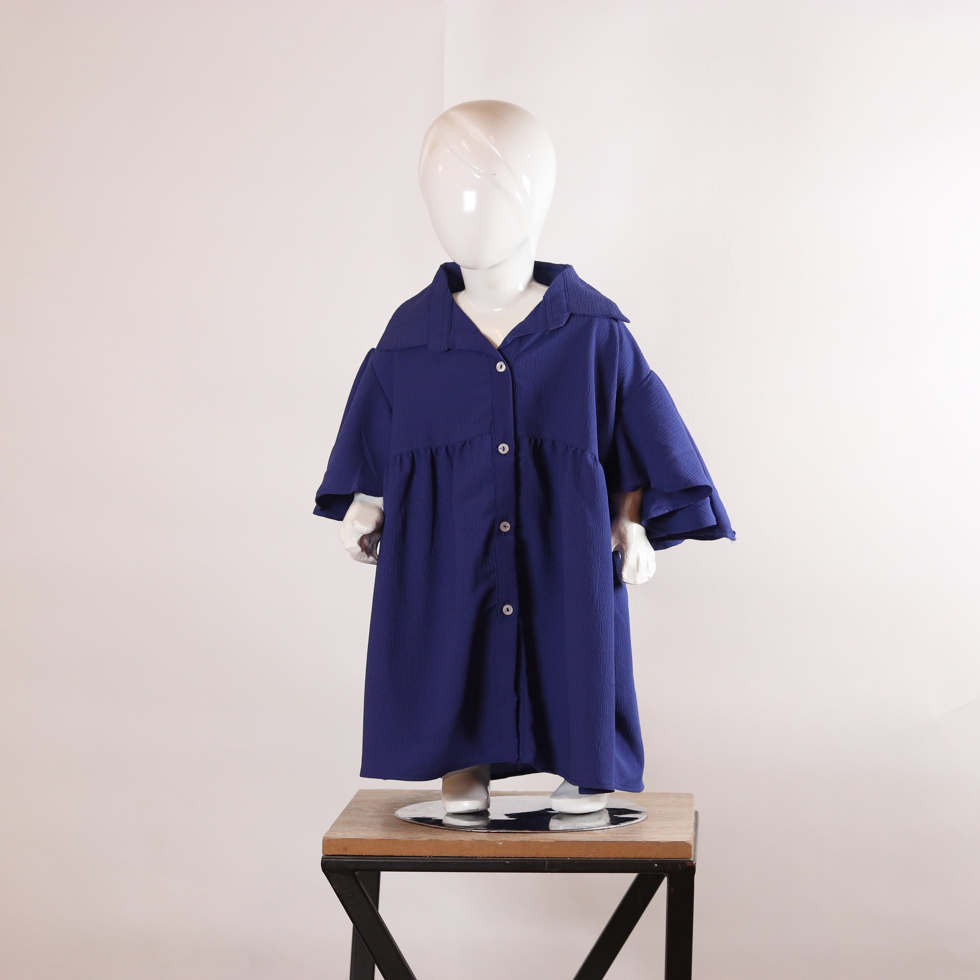 Lily Royal Blue Ruffle-Sleeve Girls’ Frock