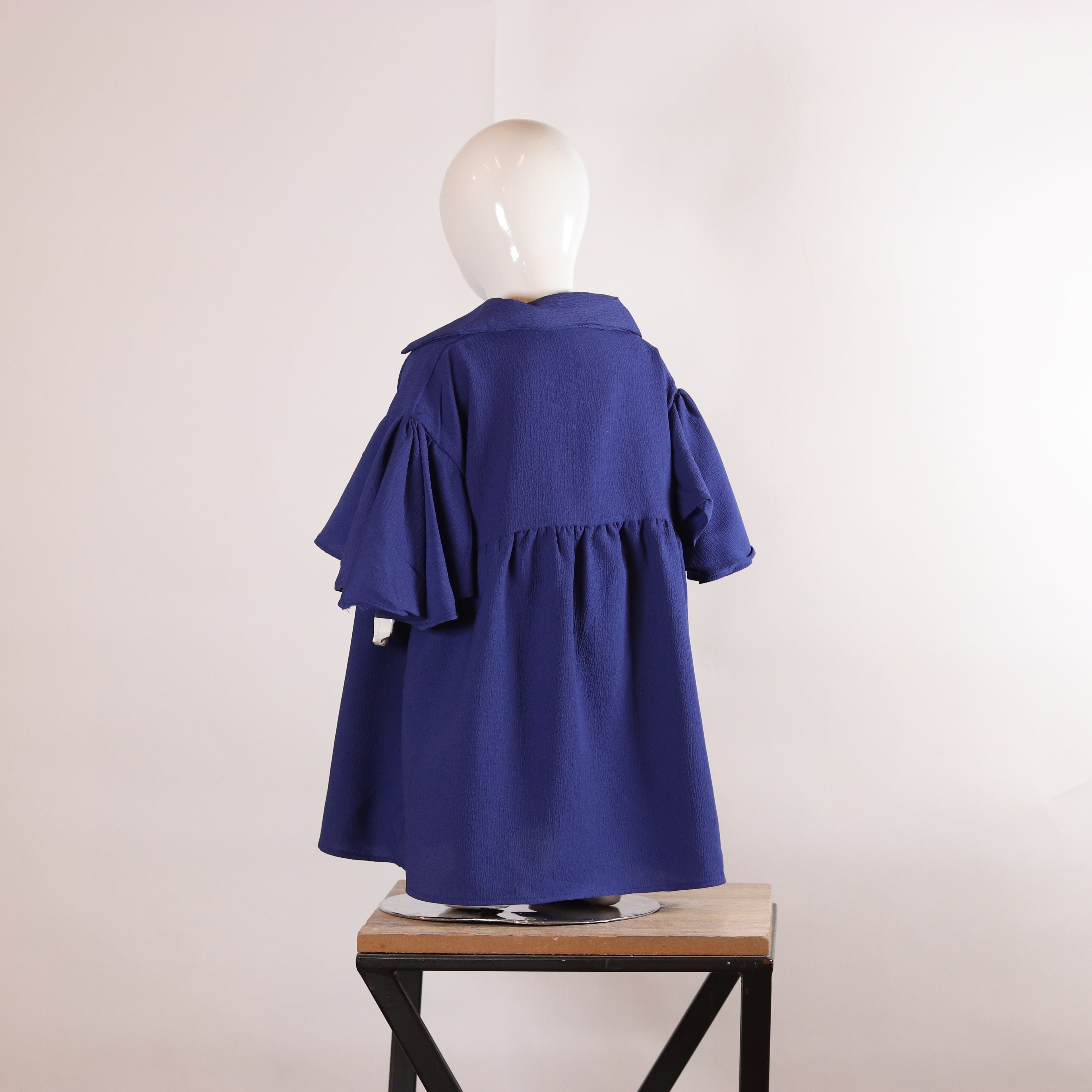 Lily Royal Blue Ruffle-Sleeve Girls’ Frock