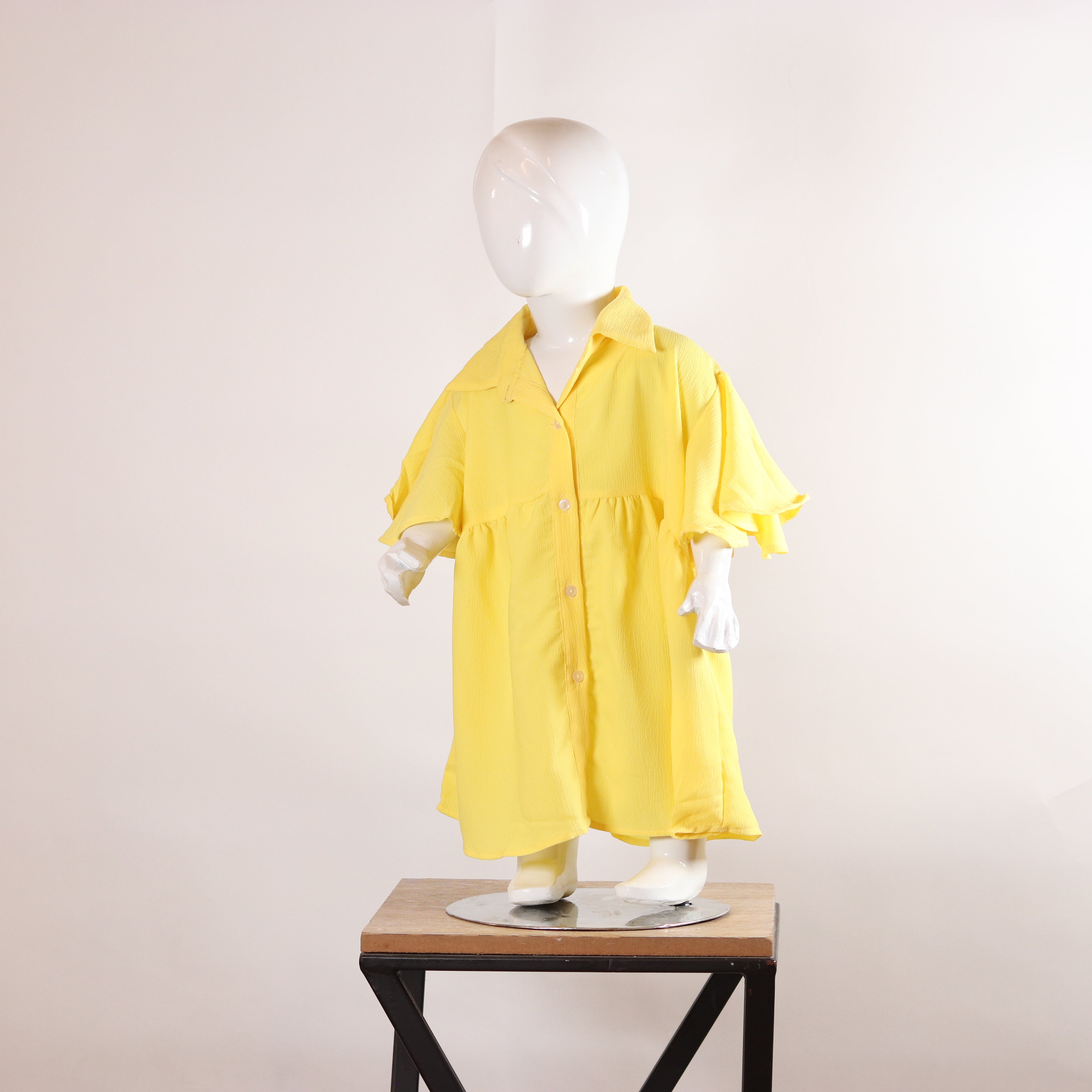 Lily Sunshine Yellow Ruffle-Sleeve Girls’ Frock