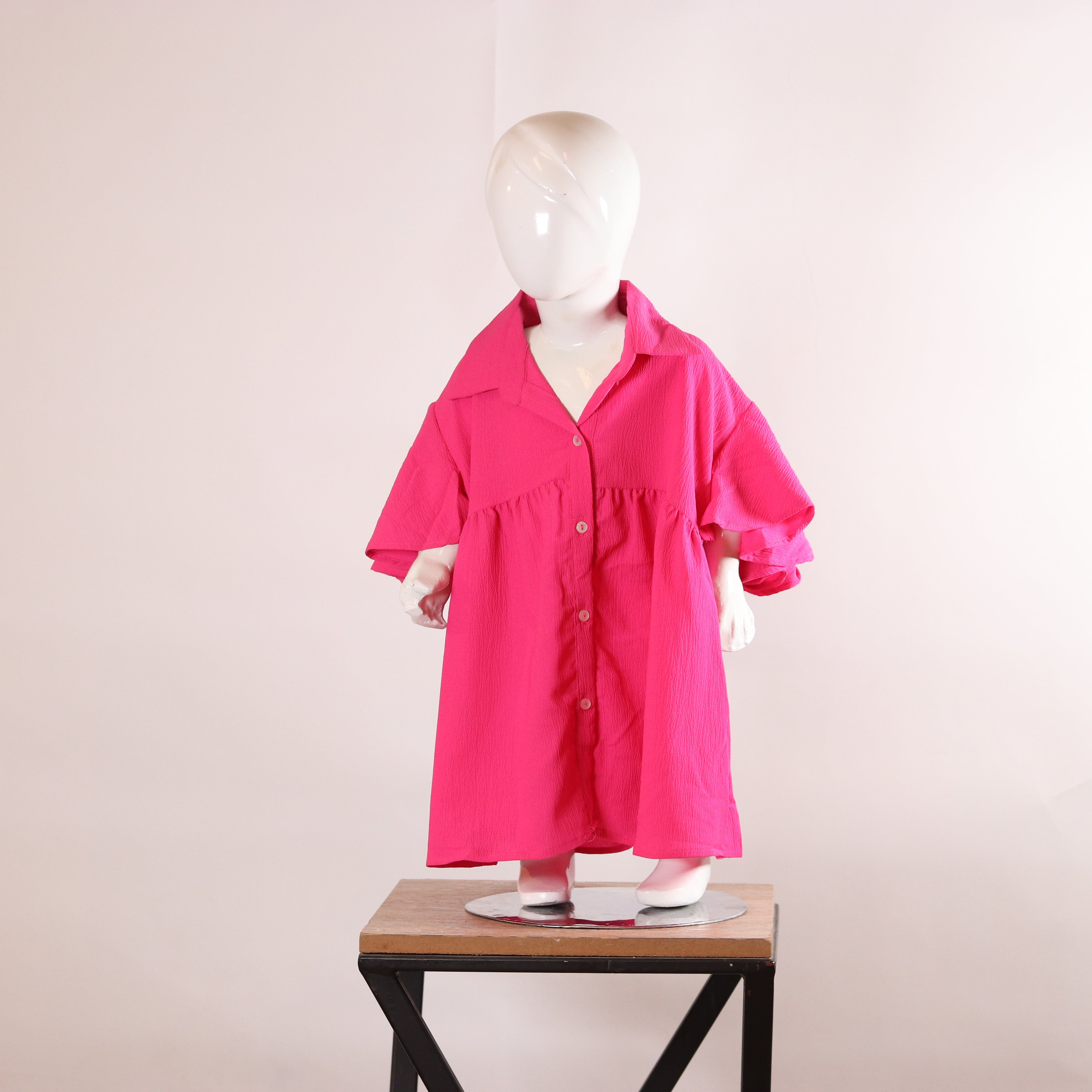Lily Hot Pink Ruffle-Sleeve Girls’ Frock
