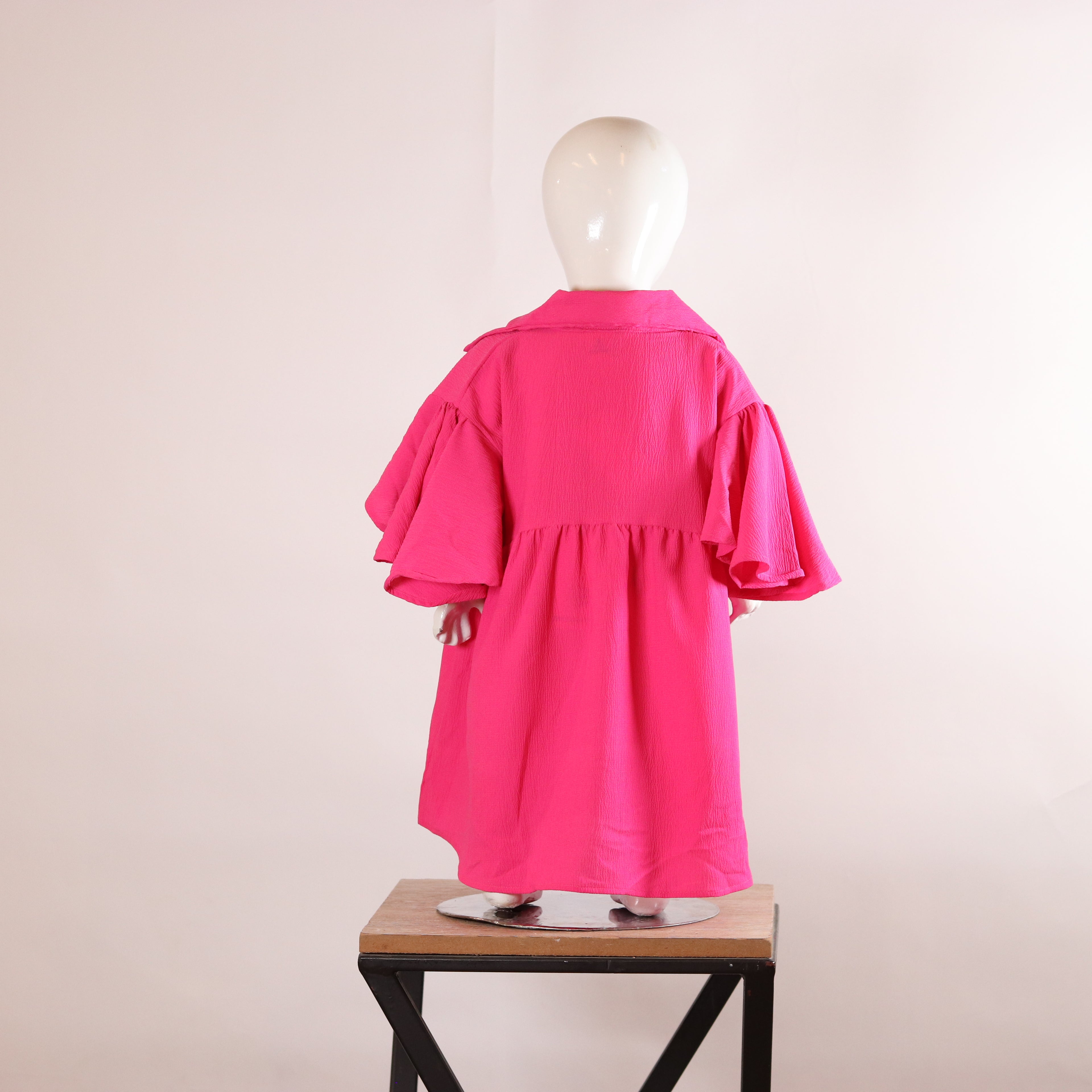 Lily Hot Pink Ruffle-Sleeve Girls’ Frock
