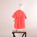 Girls Coral Pink Flutter-Sleeve Shirt Dress