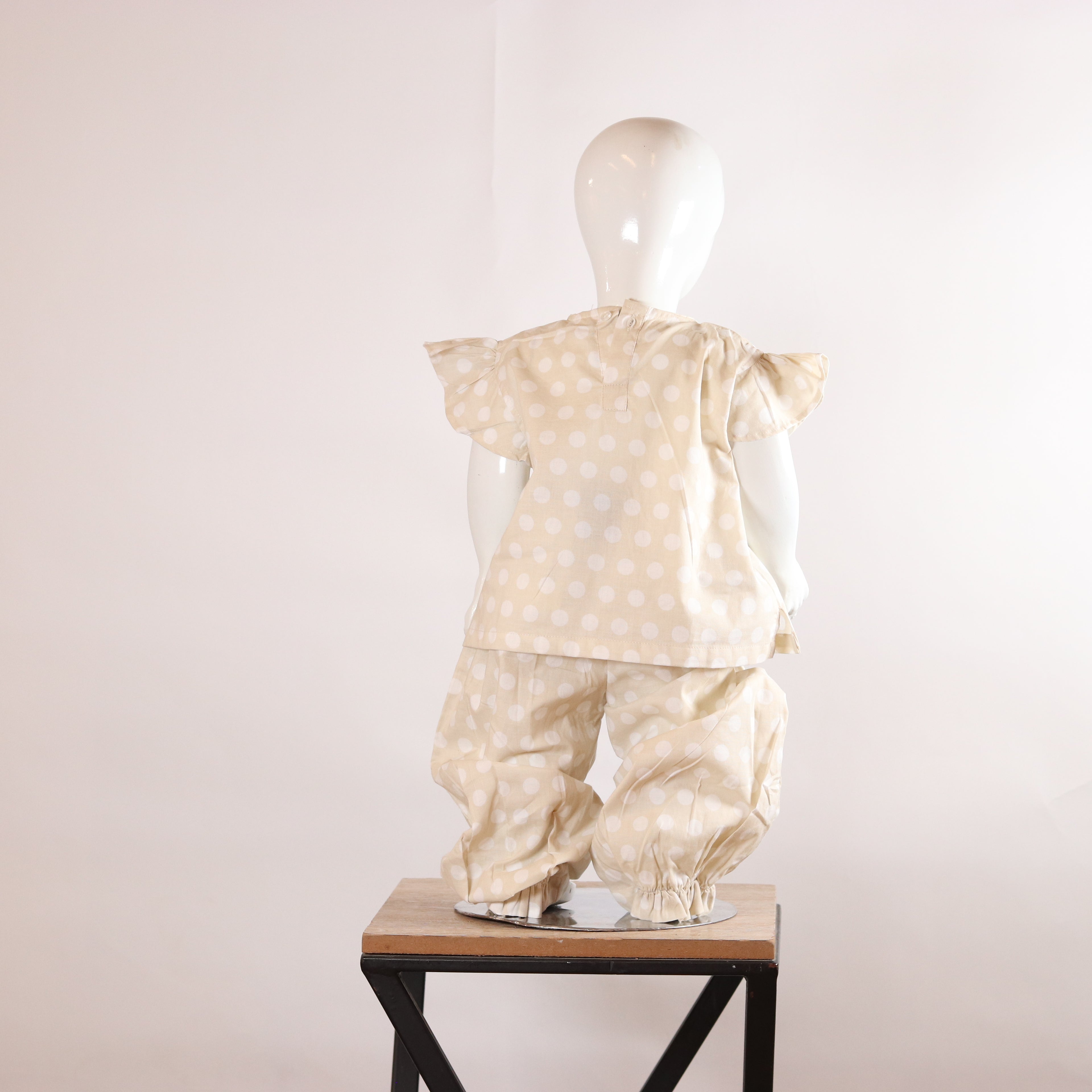Girls Beige Polka-Dot Top &amp; Harem Pants Set