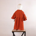 Girls Rust Orange Flutter-Sleeve Shirt Dress