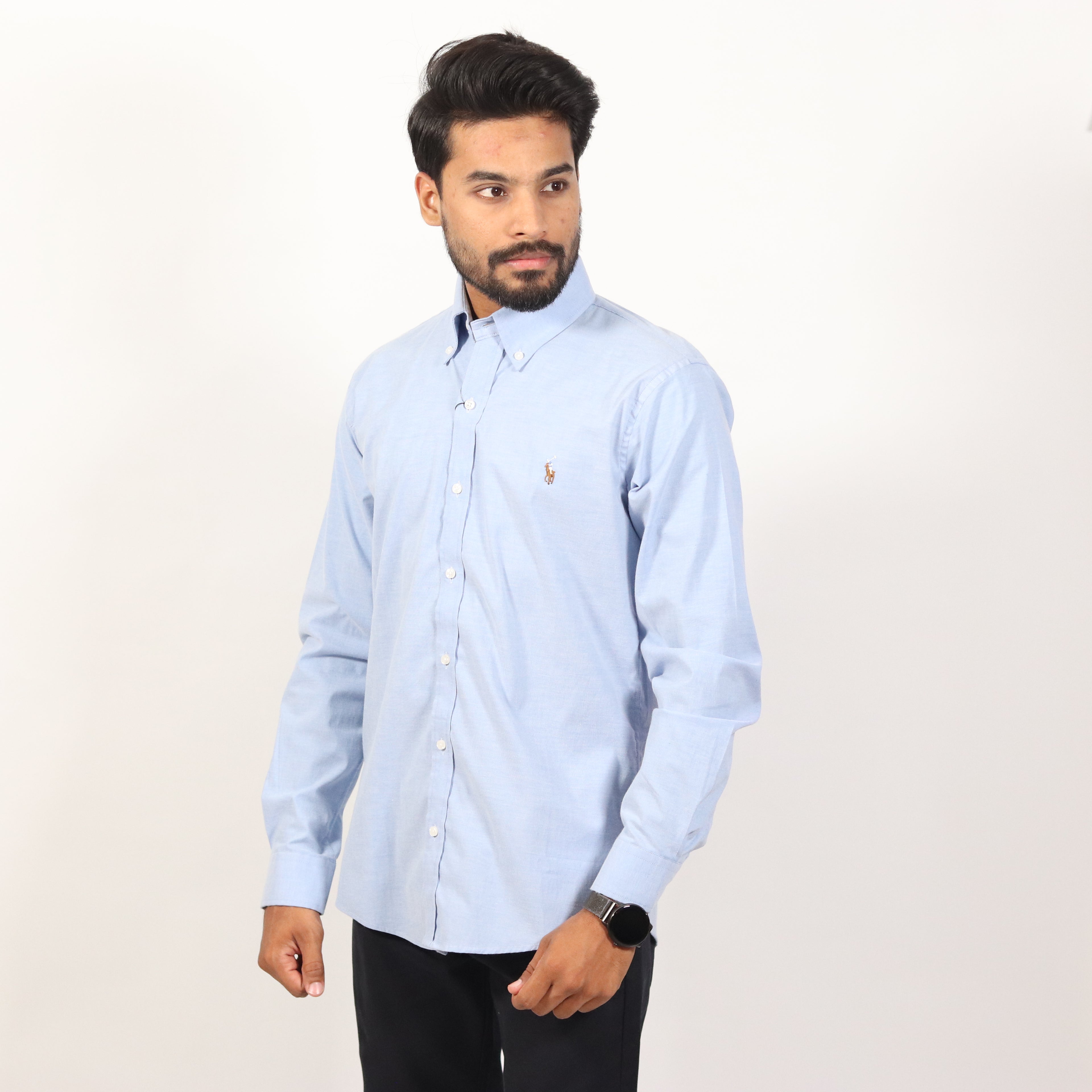 Sky Blue Micro-Check Casual Shirt