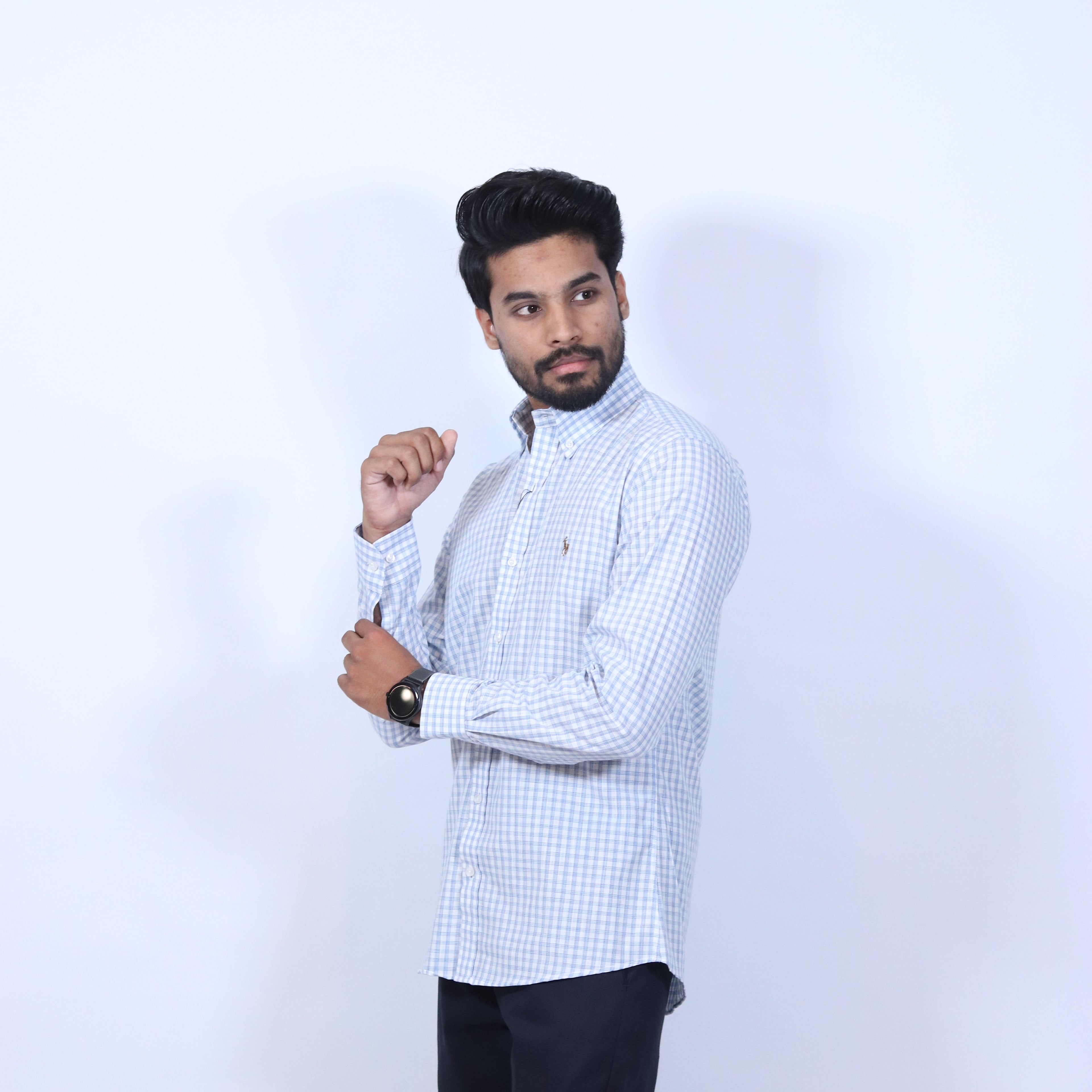 Sky Blue Micro-Check Casual Shirt