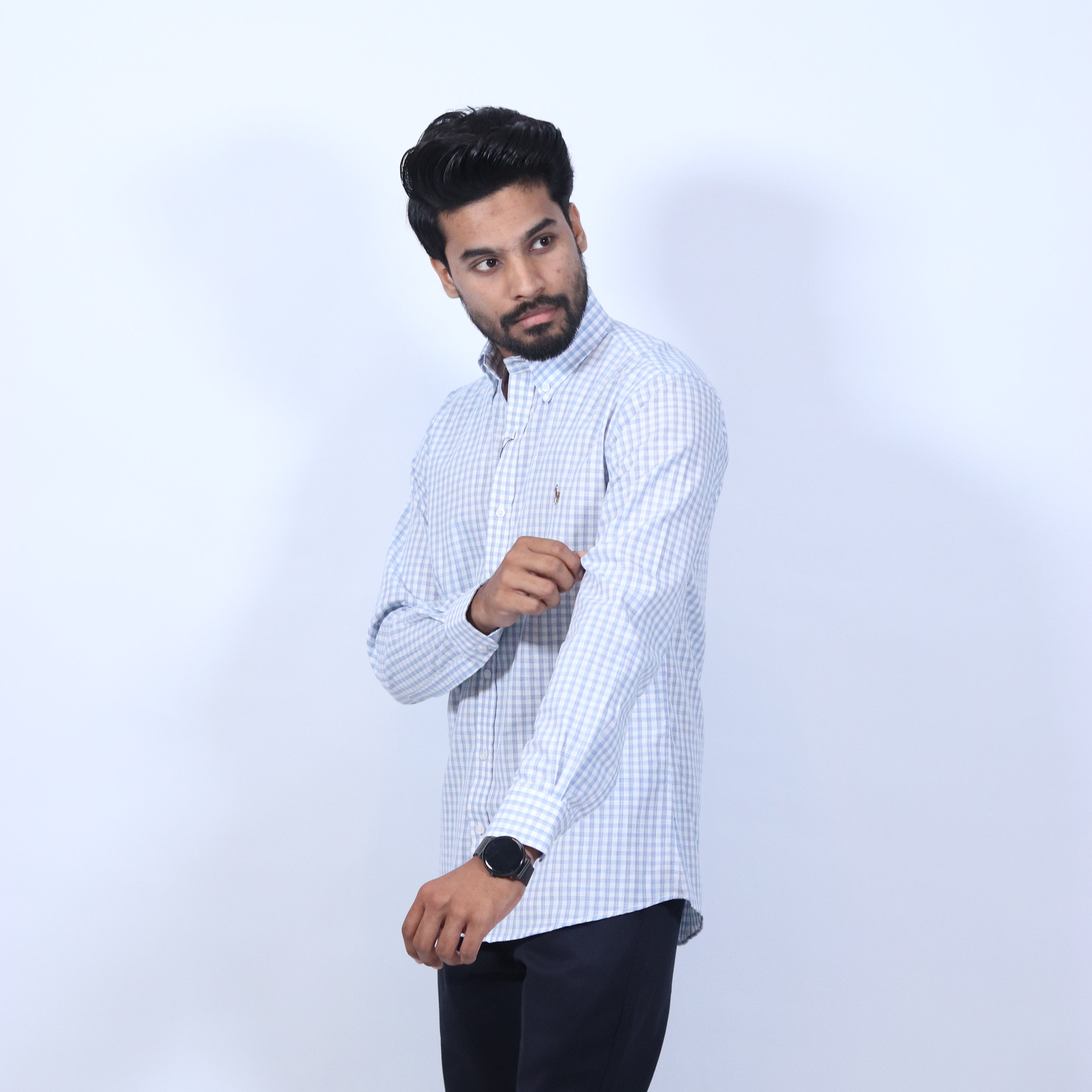 Sky Blue Micro-Check Casual Shirt