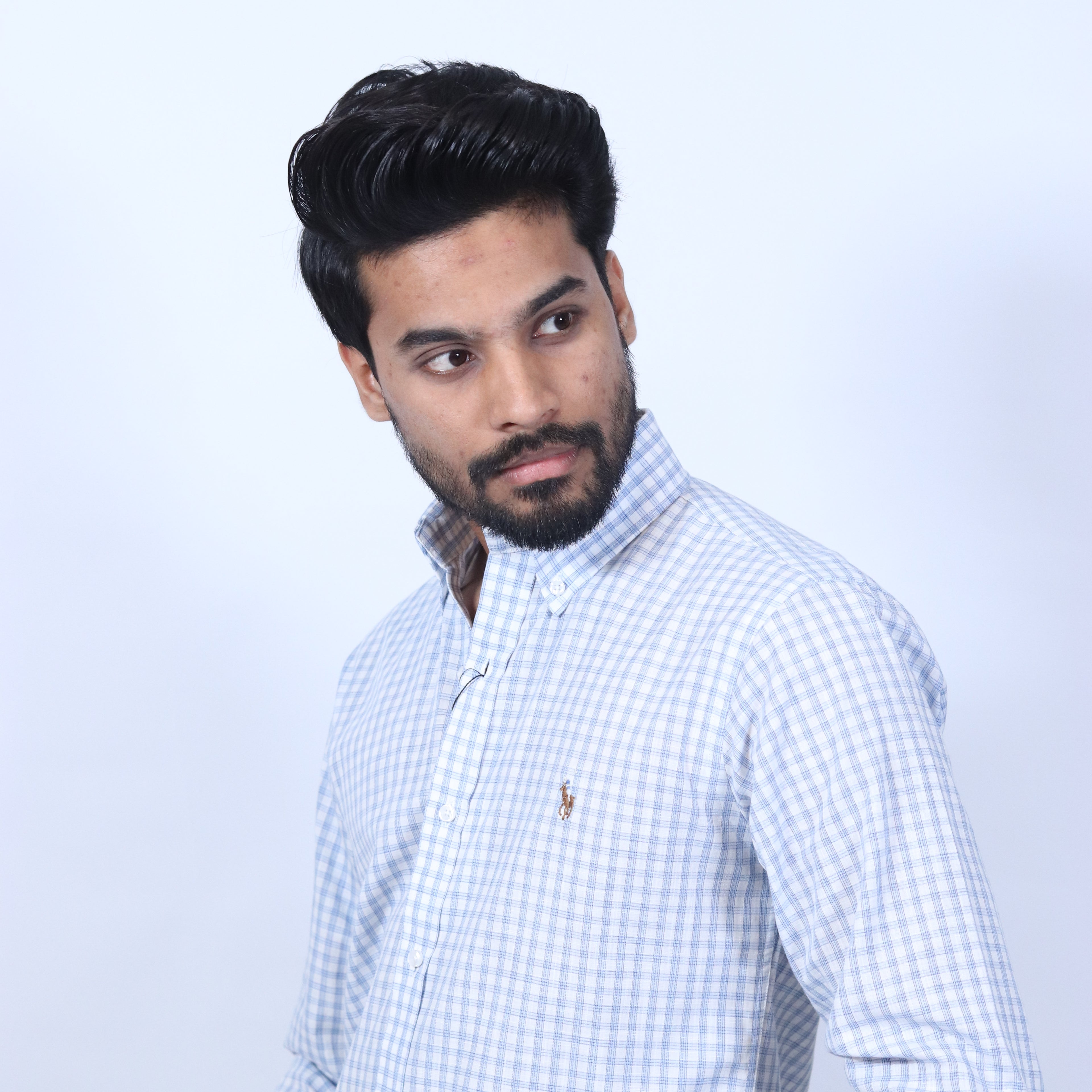 Sky Blue Micro-Check Casual Shirt