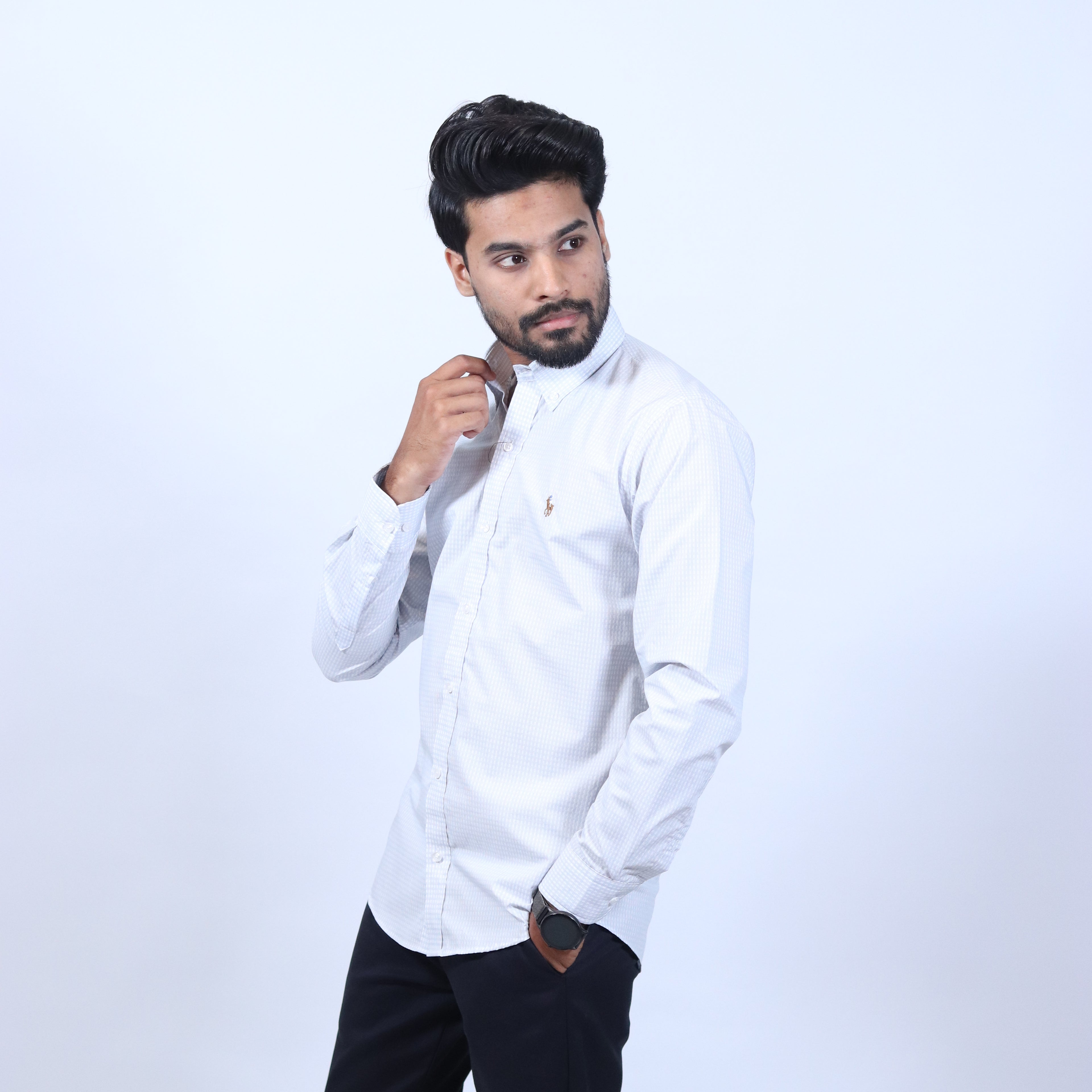 Sky Blue Micro-Check Casual Shirt