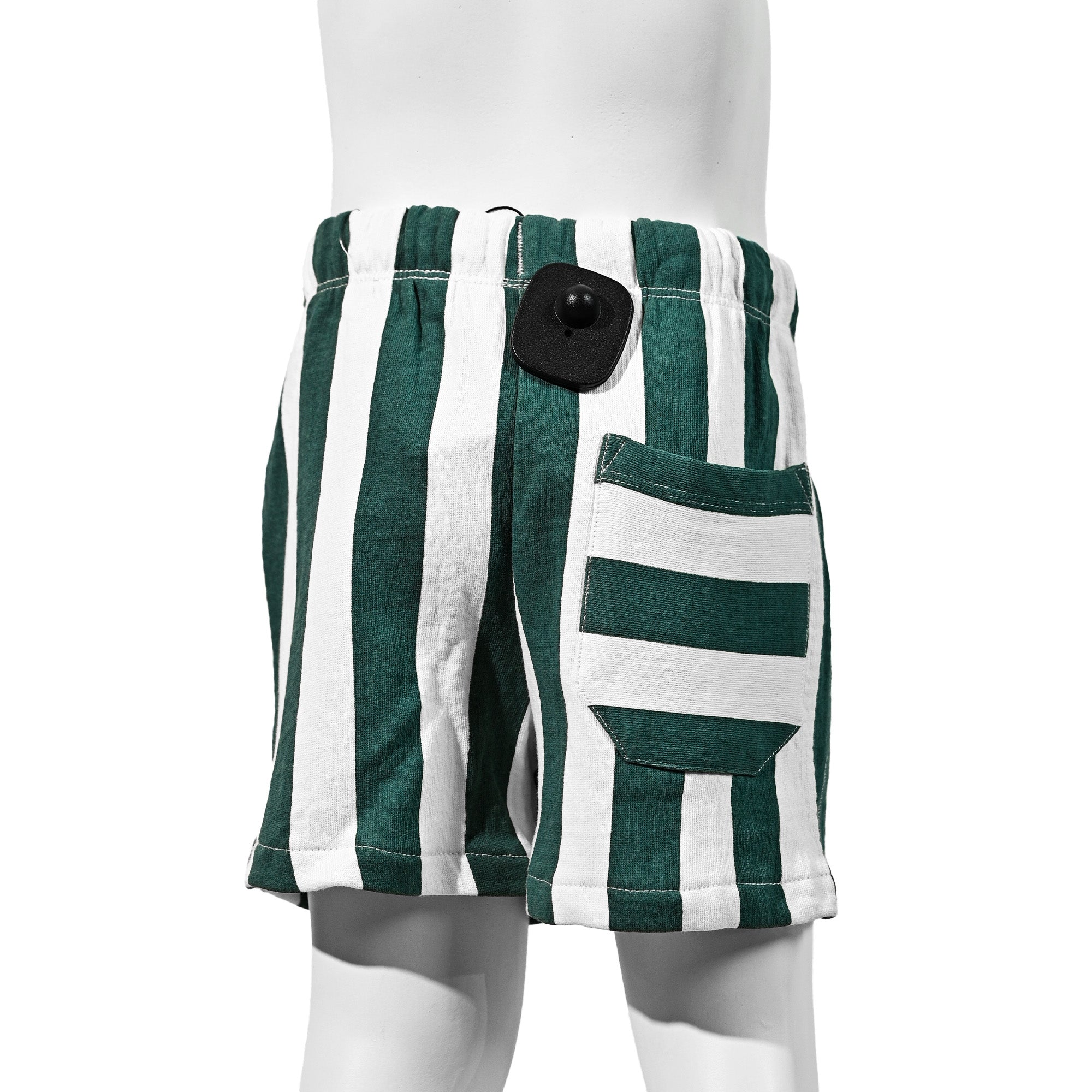 Green and White Striped Cotton Shorts