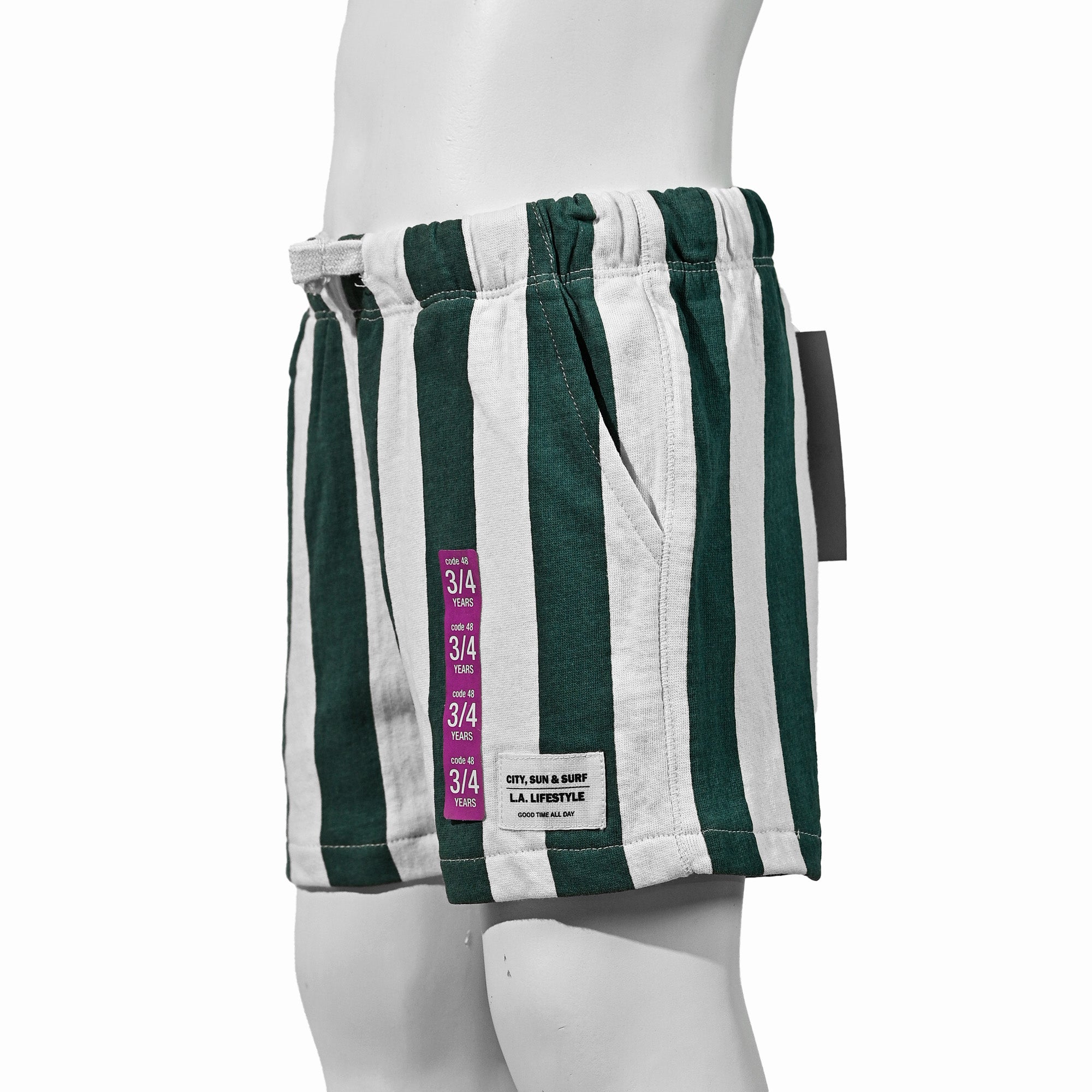 Green and White Striped Cotton Shorts