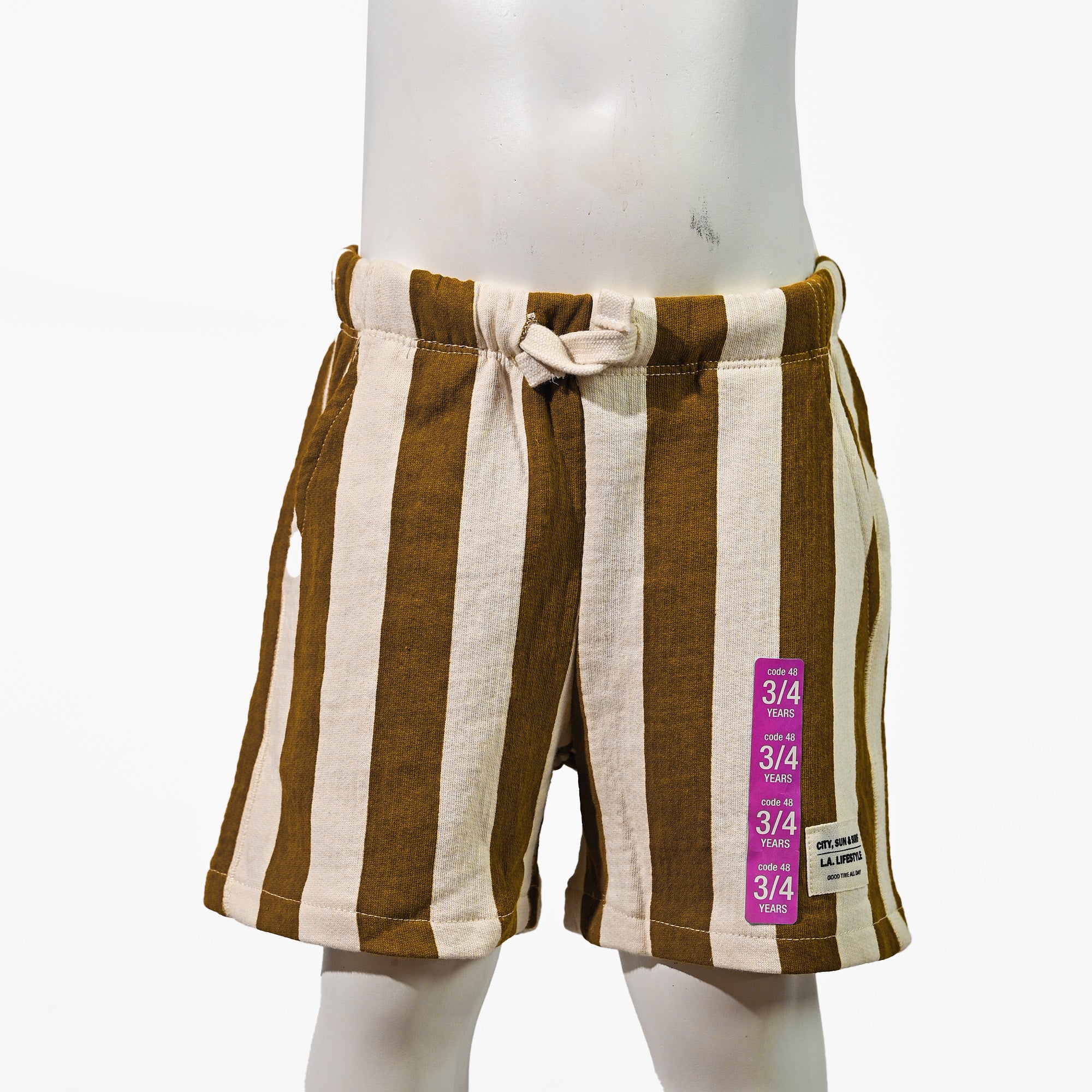 Brown &  White Striped Cotton Shorts