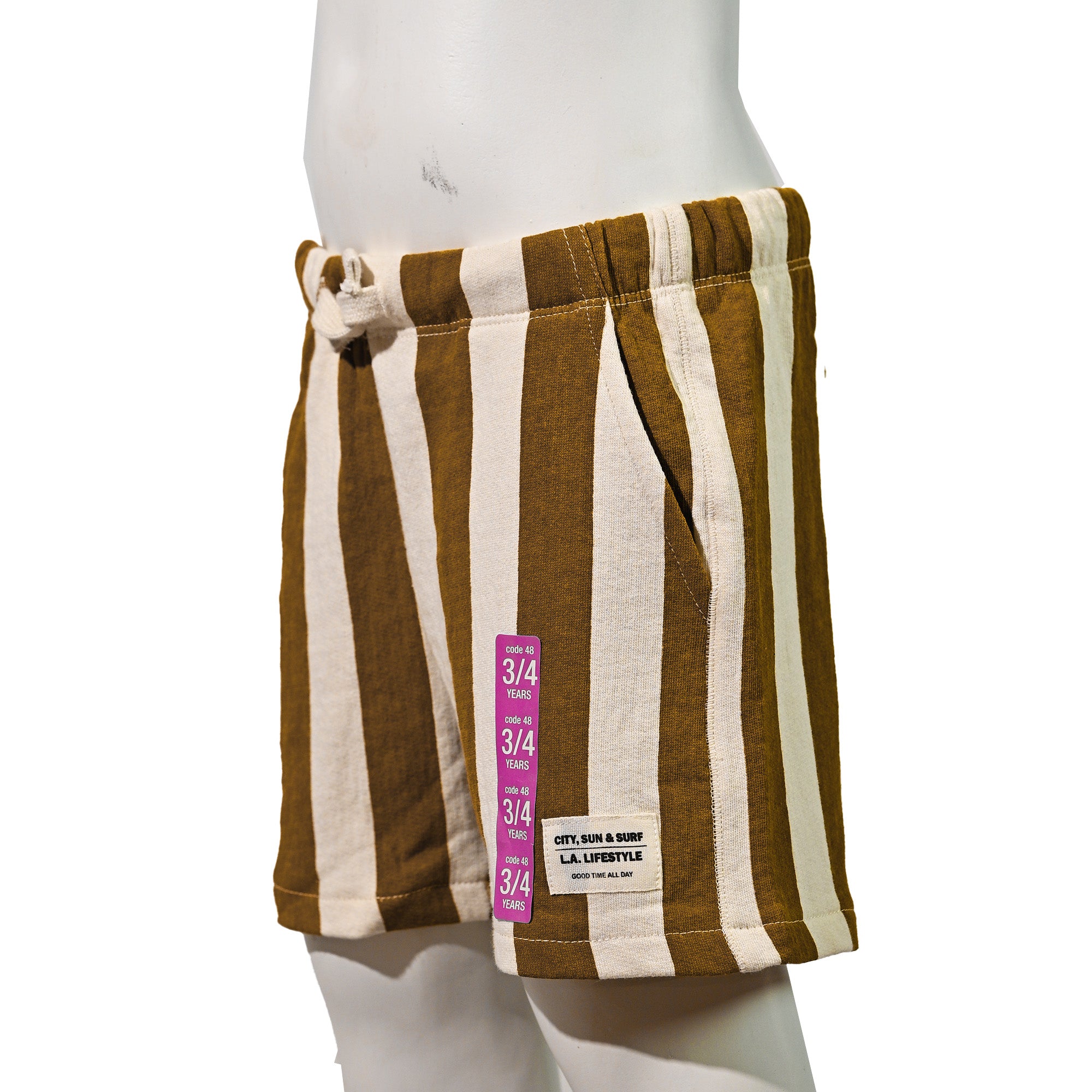 Brown &  White Striped Cotton Shorts