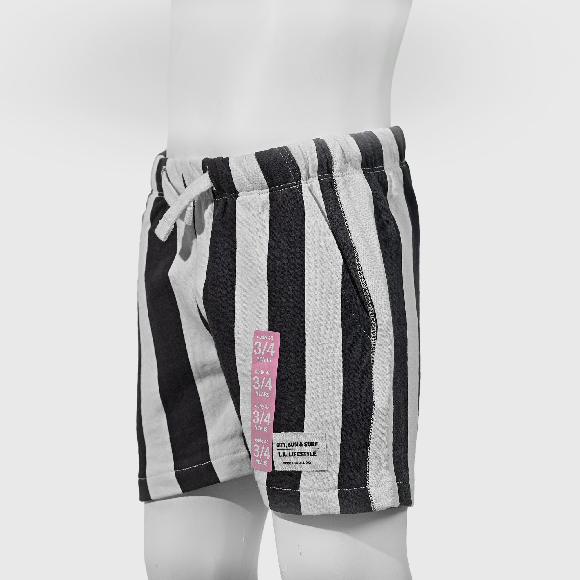 Grey and White Striped Cotton Shorts