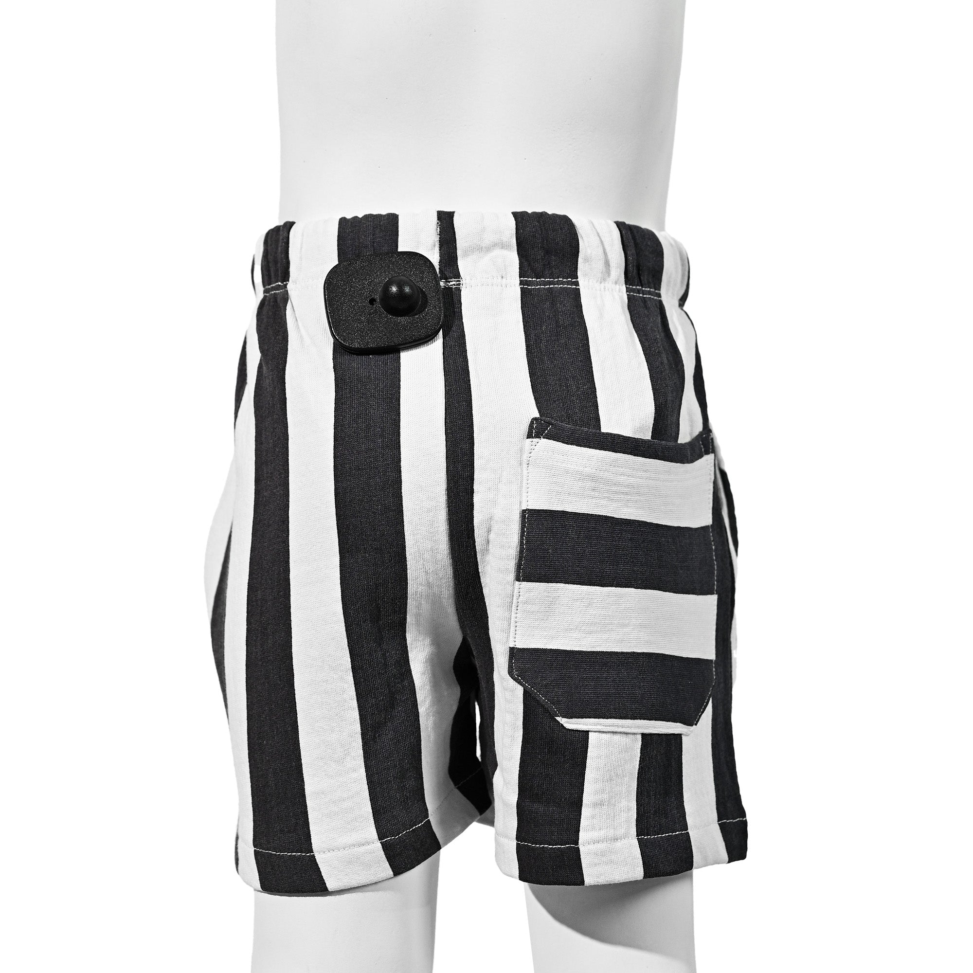 Grey and White Striped Cotton Shorts
