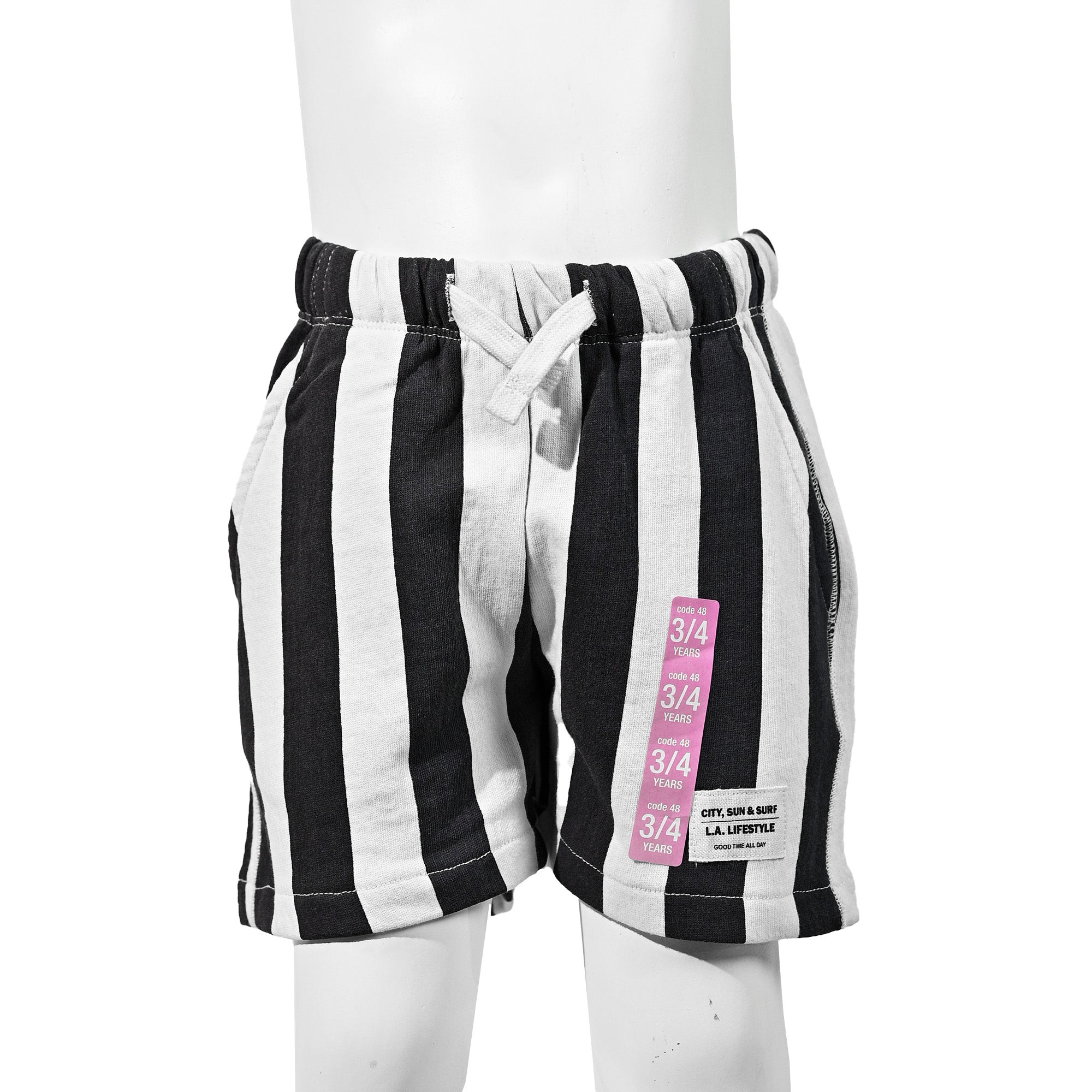 Grey and White Striped Cotton Shorts