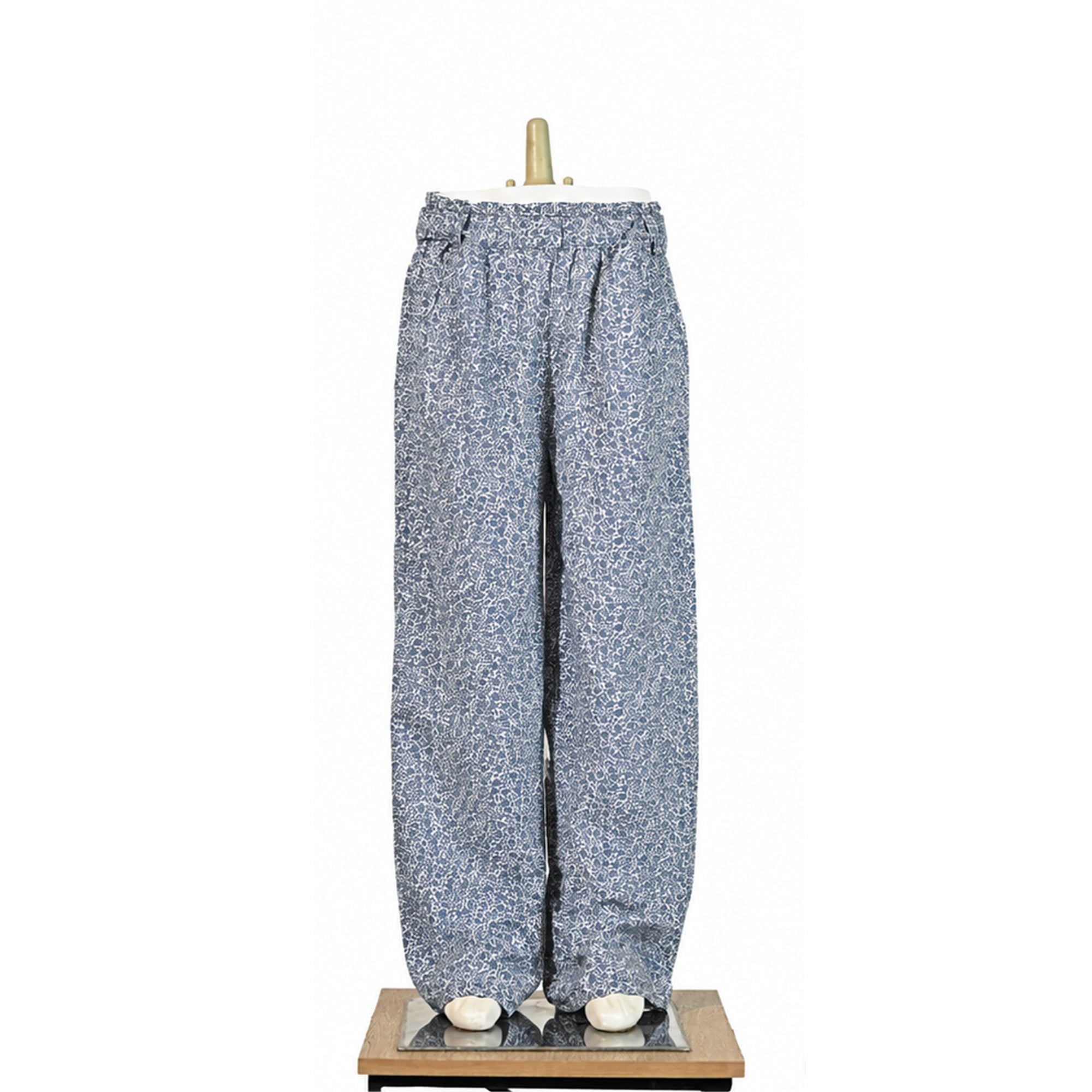 Blue Floral Printed Wide Leg Pants