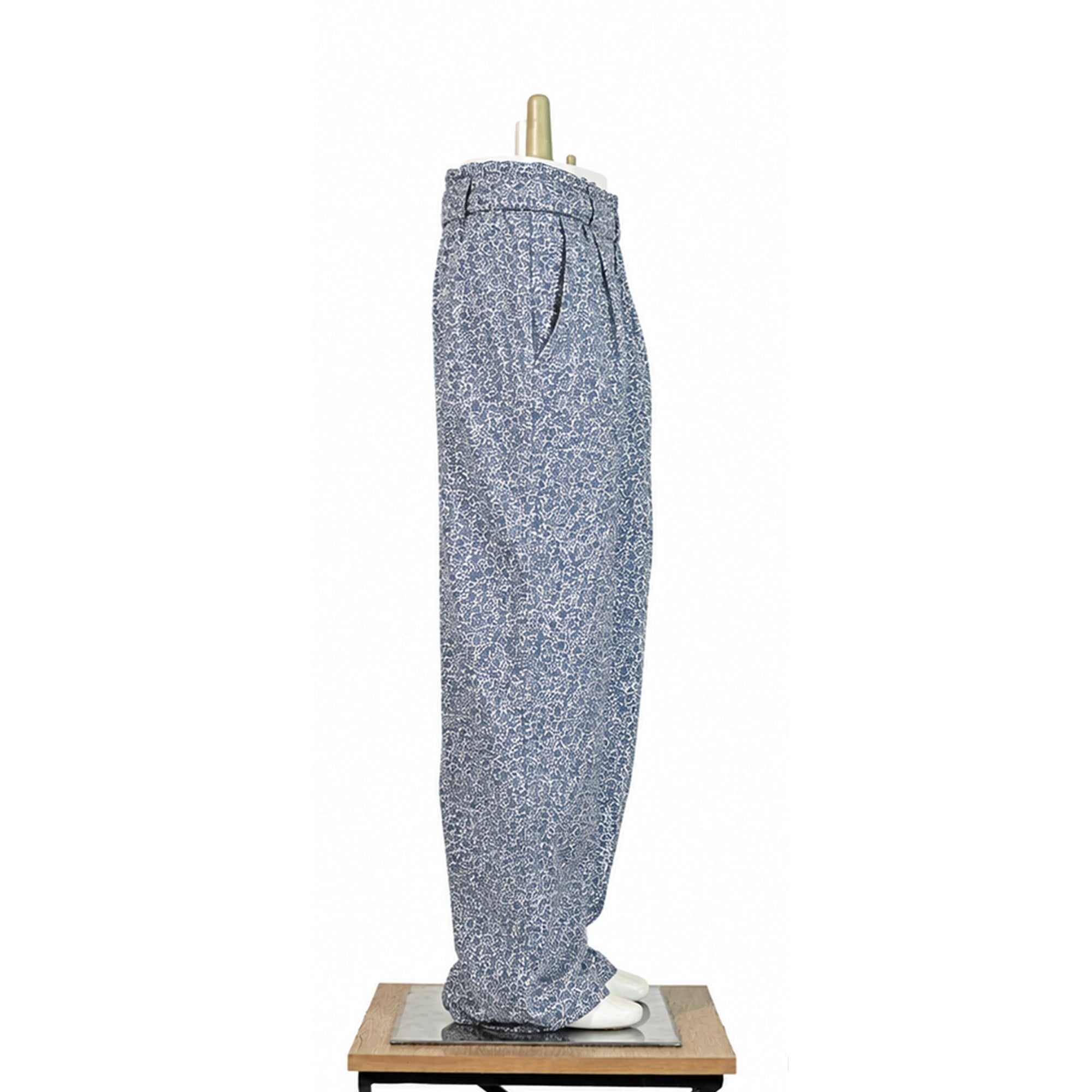 Blue Floral Printed Wide Leg Pants