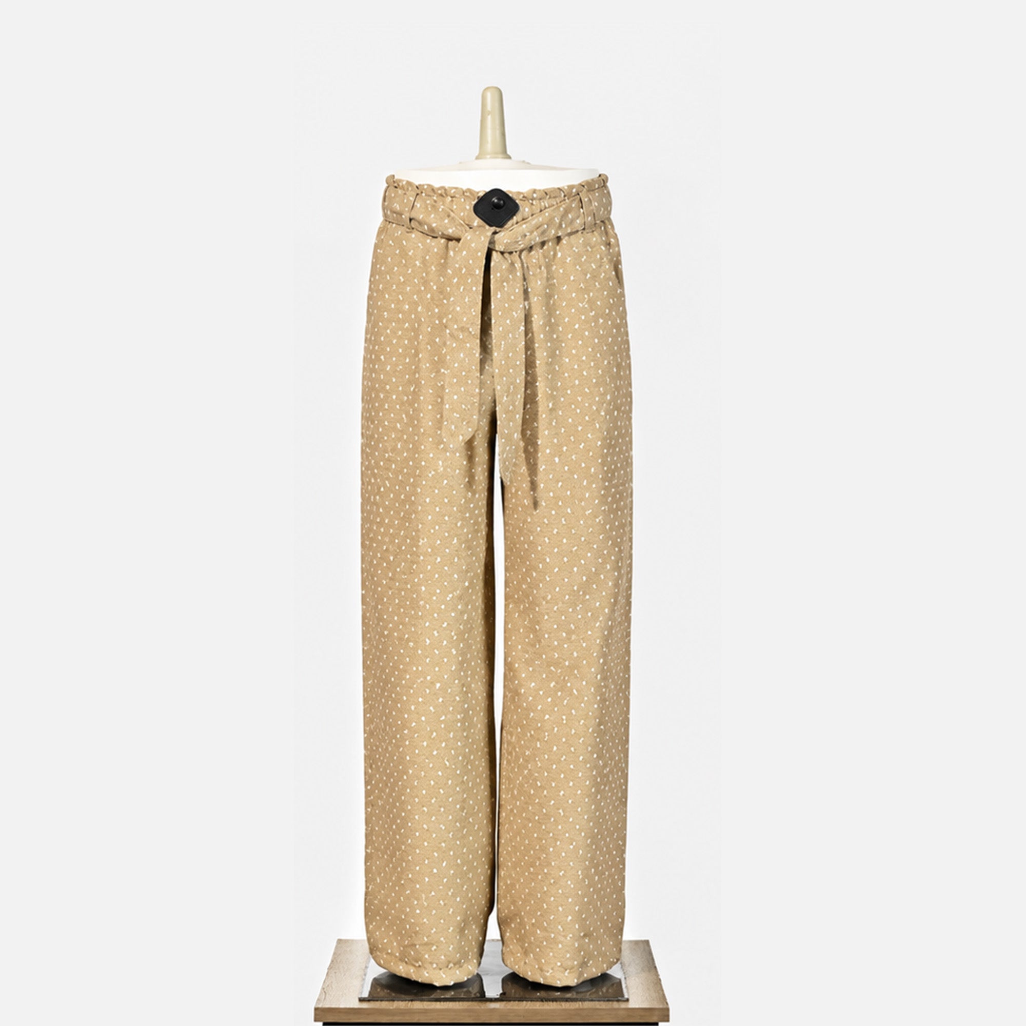 Beige Printed Wide Leg Trousers