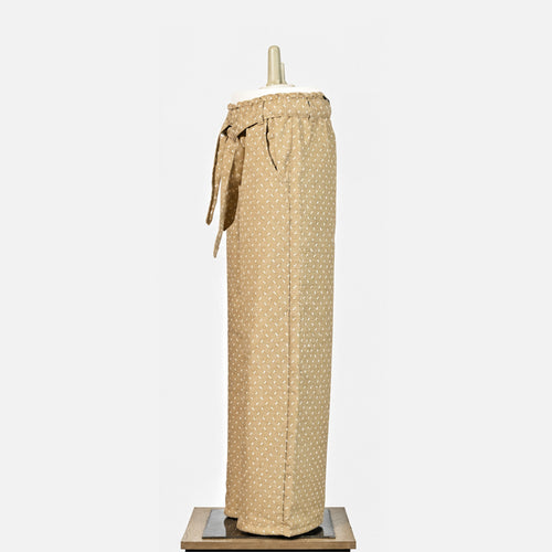 Beige Printed Wide Leg Trousers