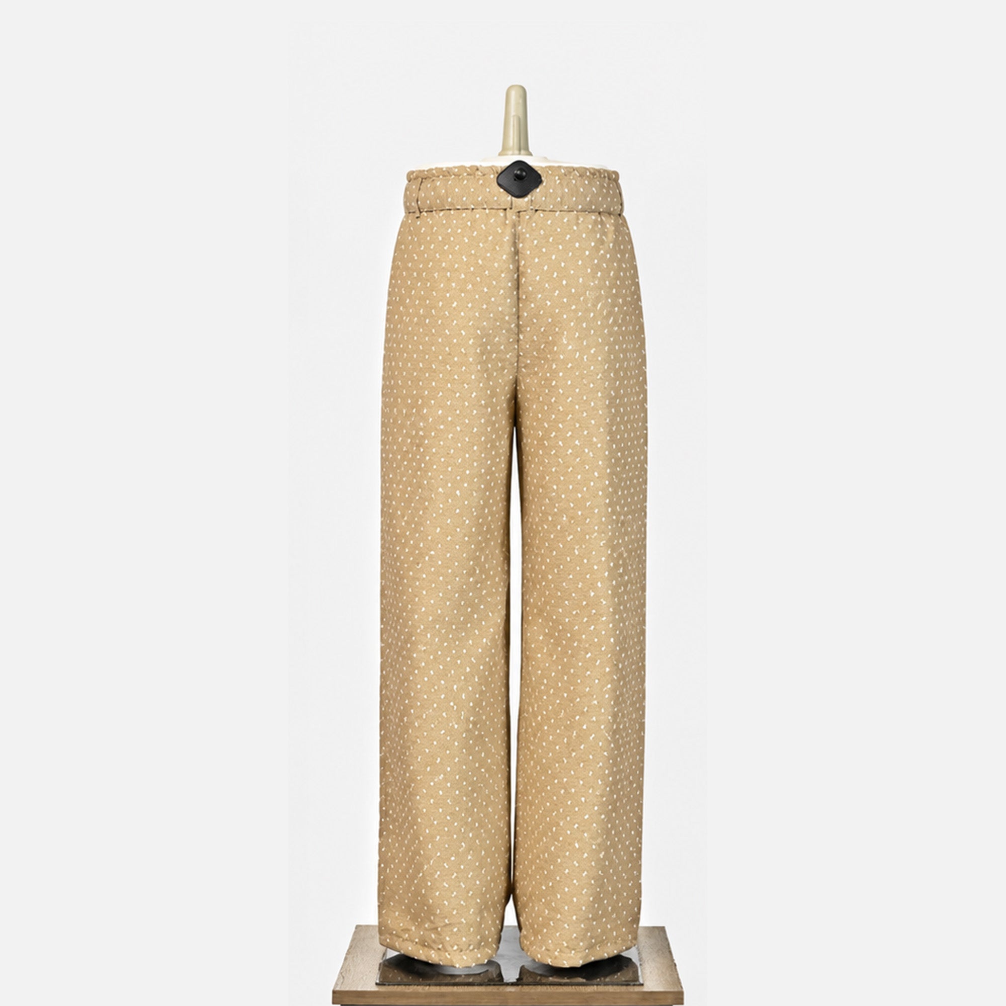 Beige Printed Wide Leg Trousers