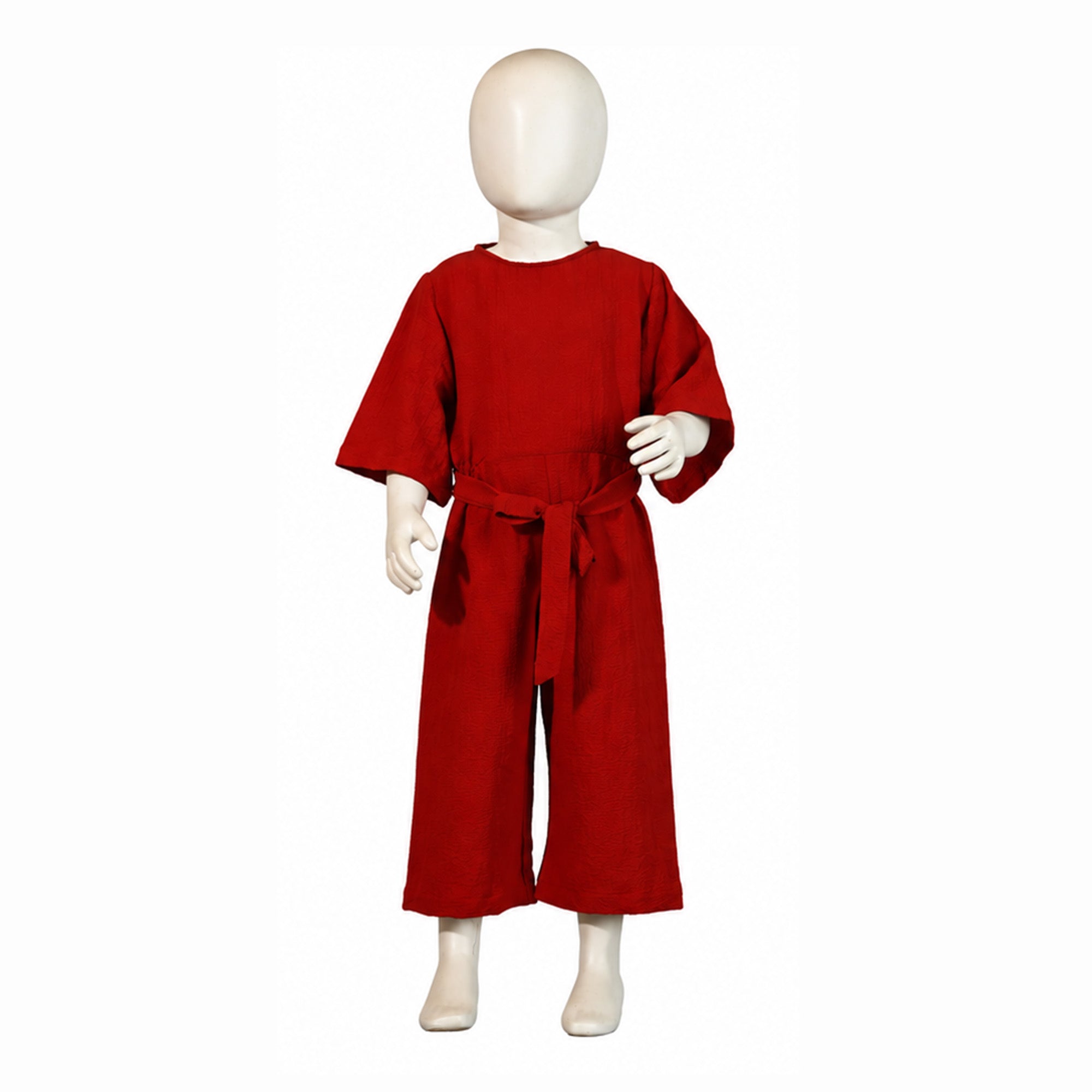 Red Belted Wide-Leg Jumpsuit