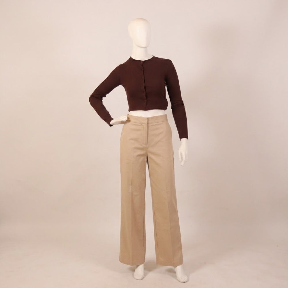 Chic Chocolate Brown Button-Up Ribbed Cardigan Crop Top