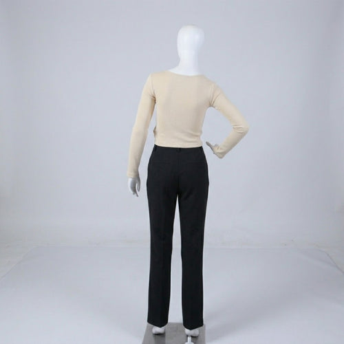 Elegant Light Beige Scoop Neck Ribbed Long Sleeve Crop Top