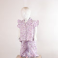 Kids Lavender Floral Print Ruffle Sleeve Button-Down Top & Trouser Co-Ord Set