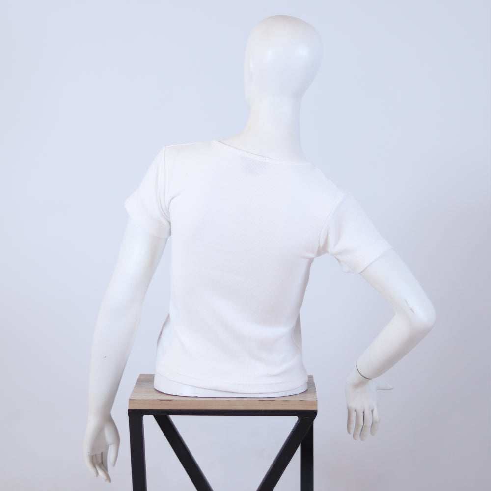 Classic White Ribbed Knit Top for Women
