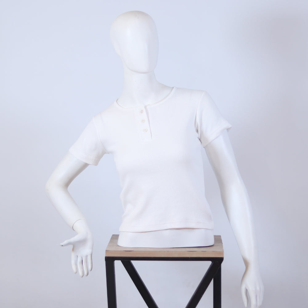 Classic White Ribbed Knit Top for Women