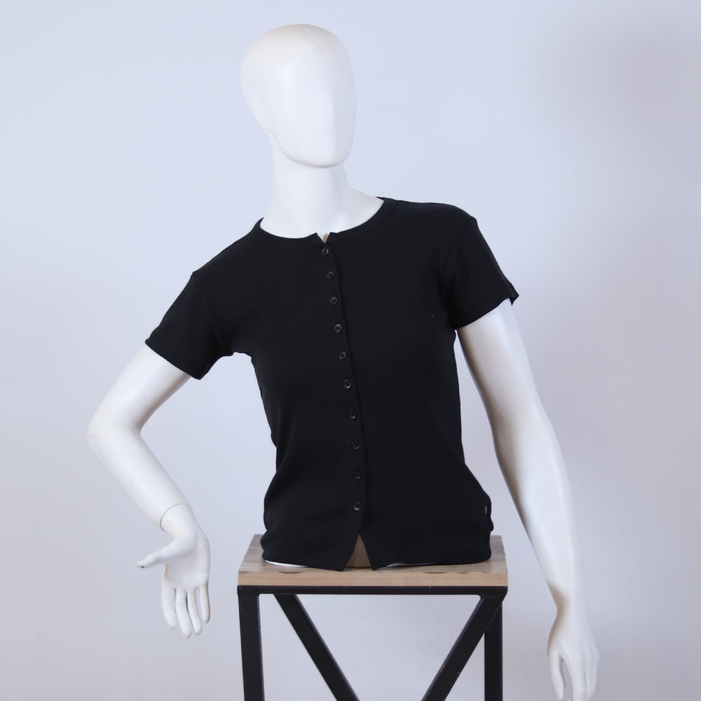 Women's Button-Down Ribbed Top – Black