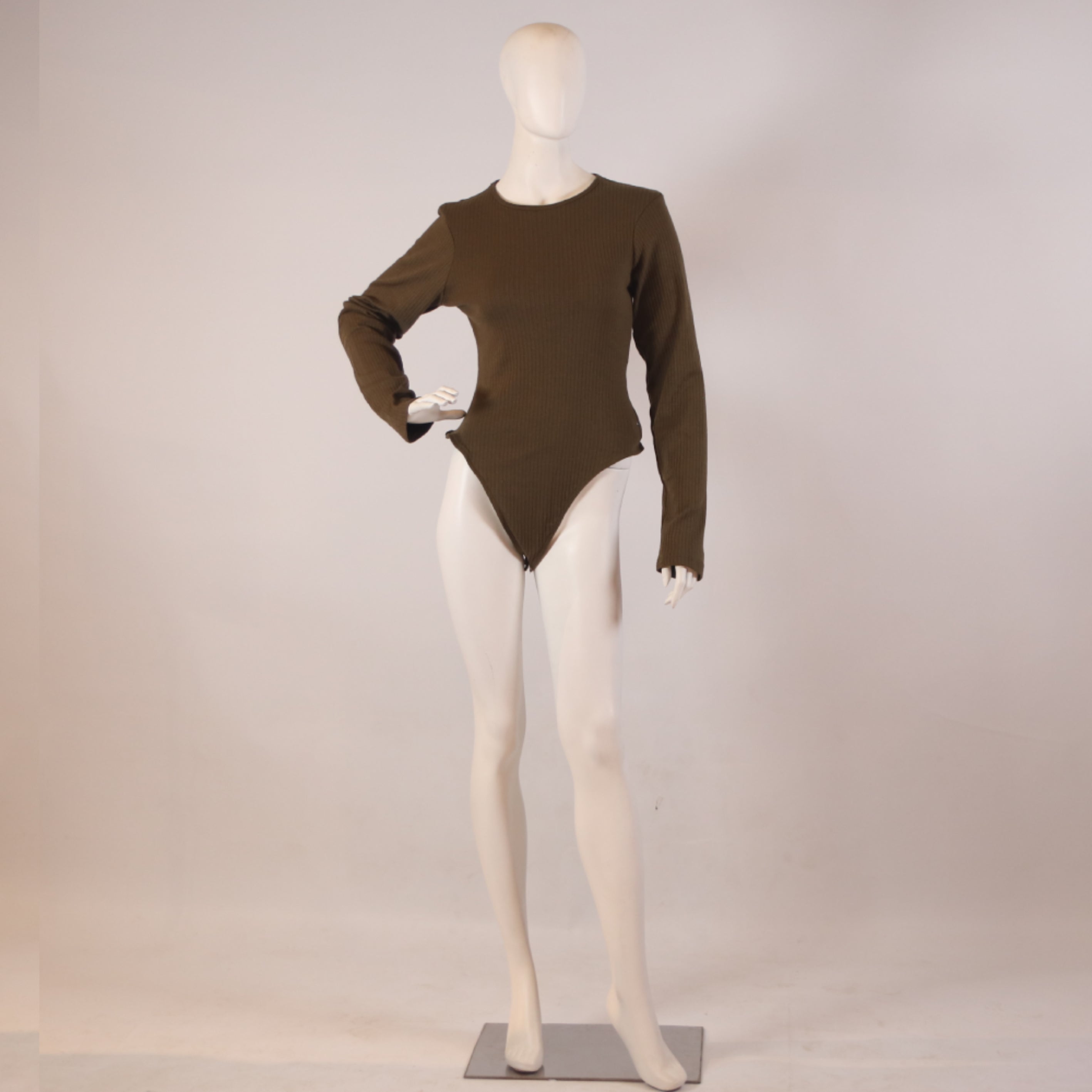 Women's Ribbed Long Sleeve Bodysuit – Olive Green