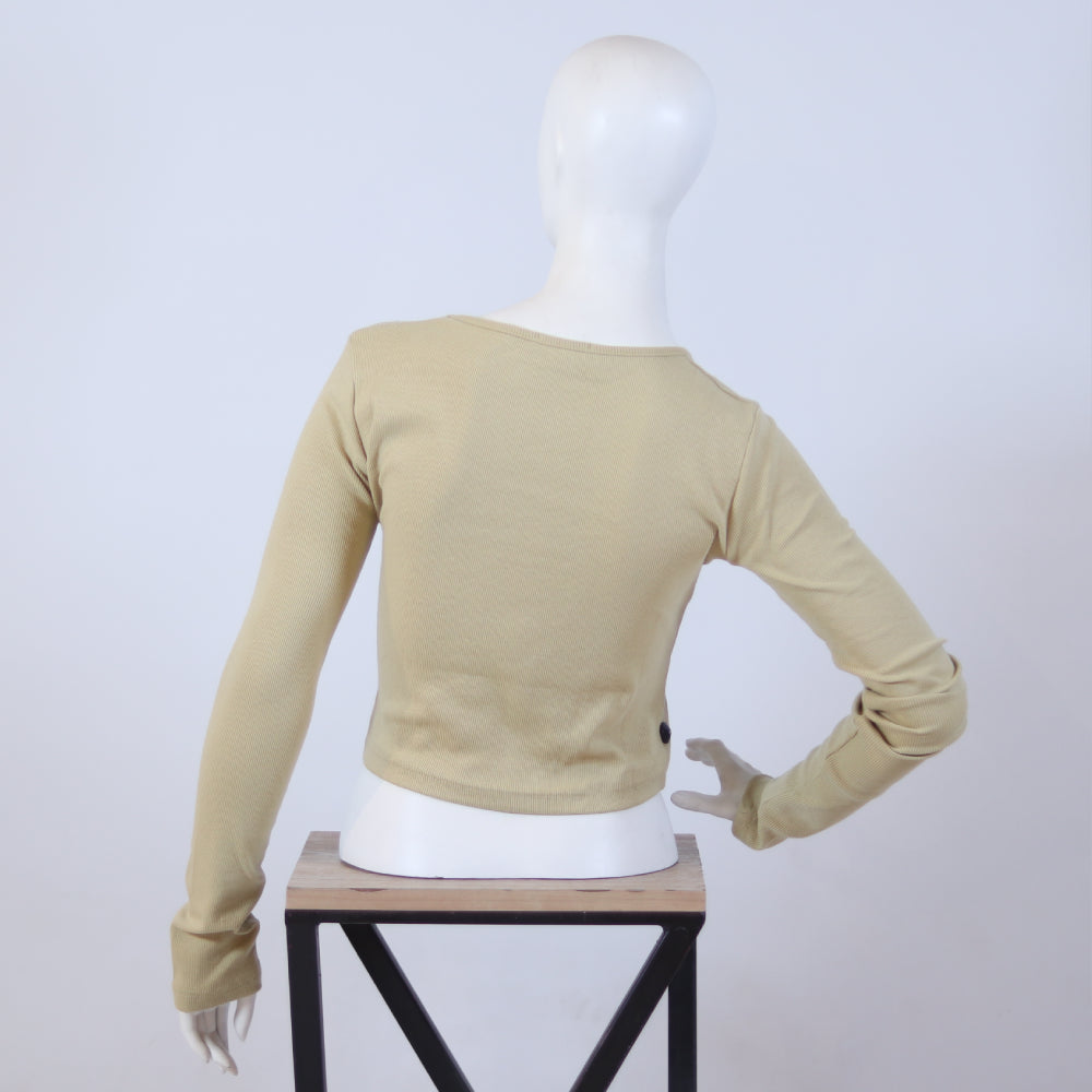Casual Olive Green Scoop Neck Ribbed Crop Top
