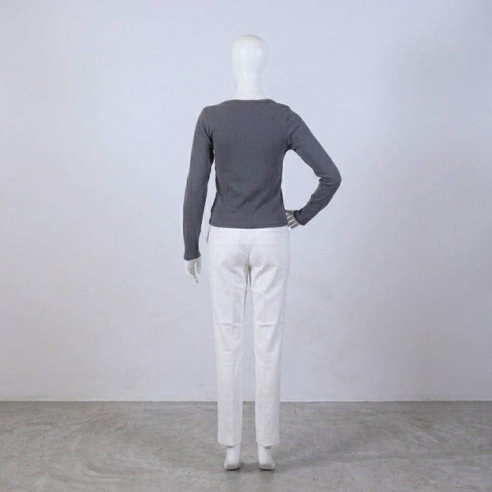Women's Grey Henley Ribbed Top