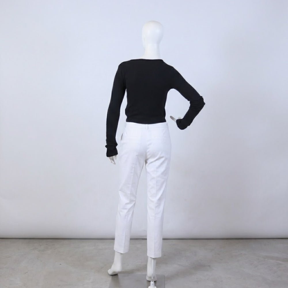 Classic Black Scoop Neck Ribbed Long Sleeve Crop Top