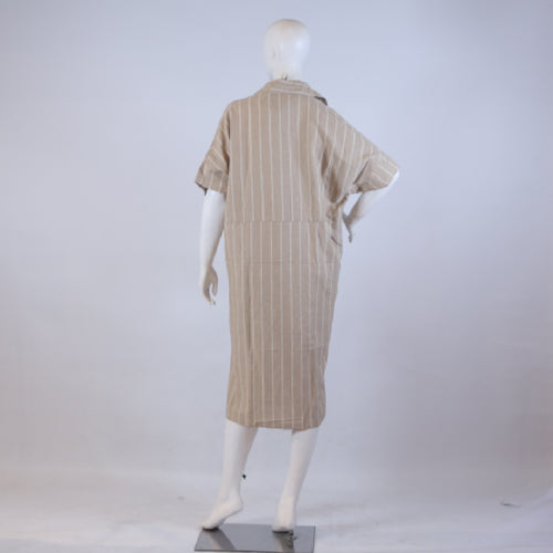 Beige Striped Co-ord Court Dress – Casual Loose Fit Midi