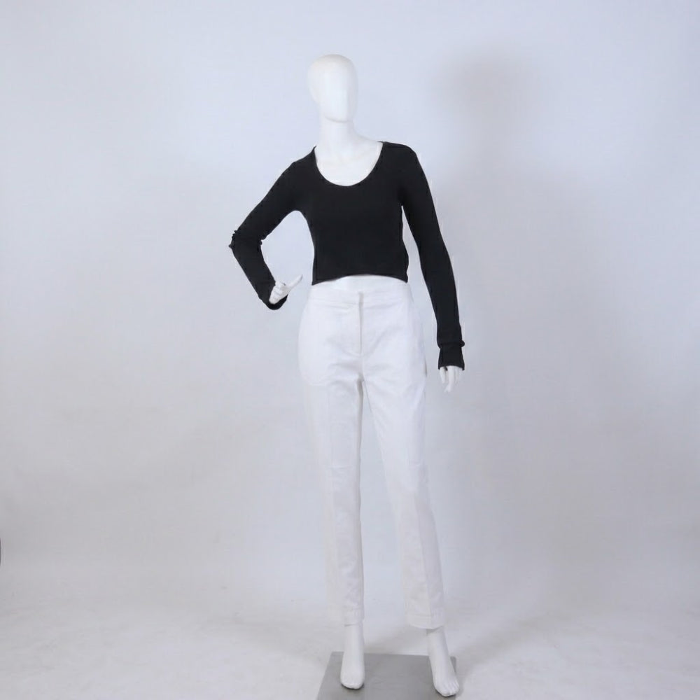 Classic Black Scoop Neck Ribbed Long Sleeve Crop Top
