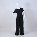Classic Black Henley Ribbed Short Sleeve Top