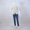 Chic Off-White Button-Front Ribbed Short Sleeve Top