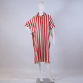 Vibrant Red & Cream Striped Court Dress – Loose Fit Casual Midi Shirt-Dress