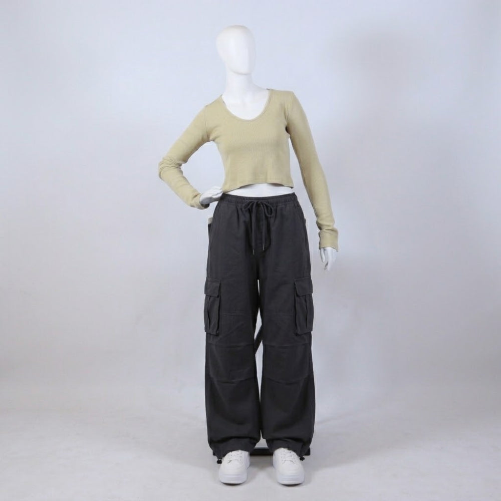 Casual Olive Green Scoop Neck Ribbed Crop Top