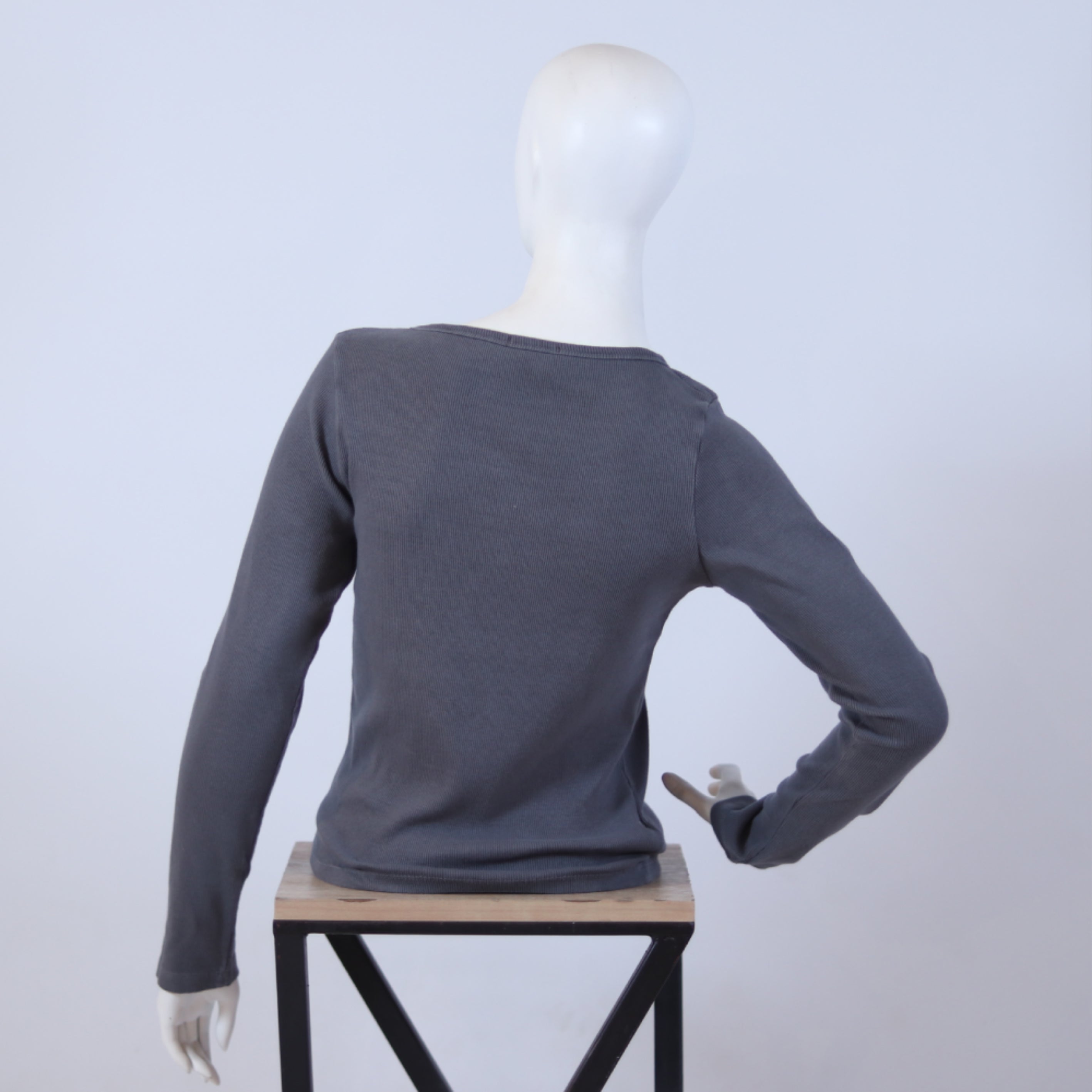 Women's Grey Henley Ribbed Top