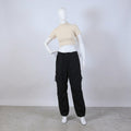 Women's Beige Ribbed Mock Neck Top