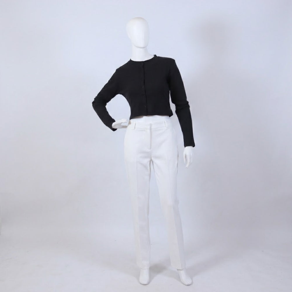Classic Black Button-Up Ribbed Cardigan Crop Top
