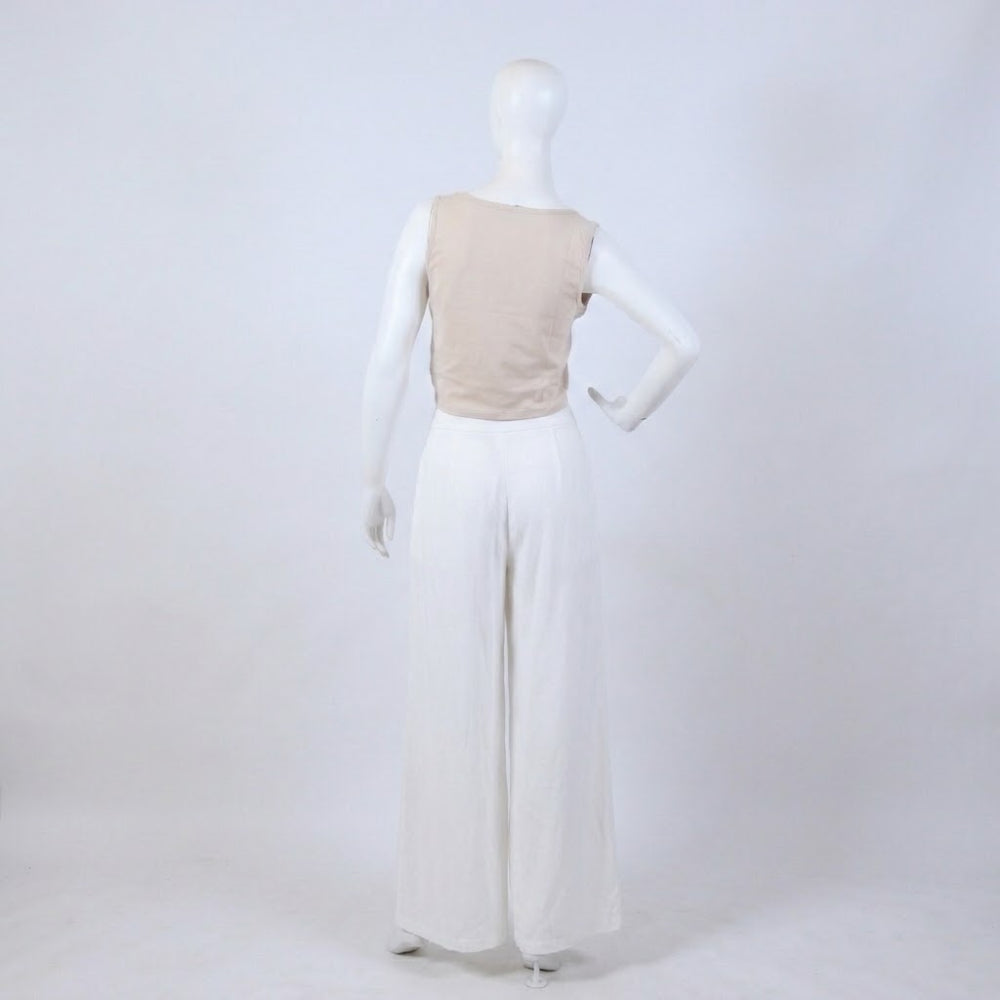 Minimalist Beige Scoop Neck Sleeveless Crop Top