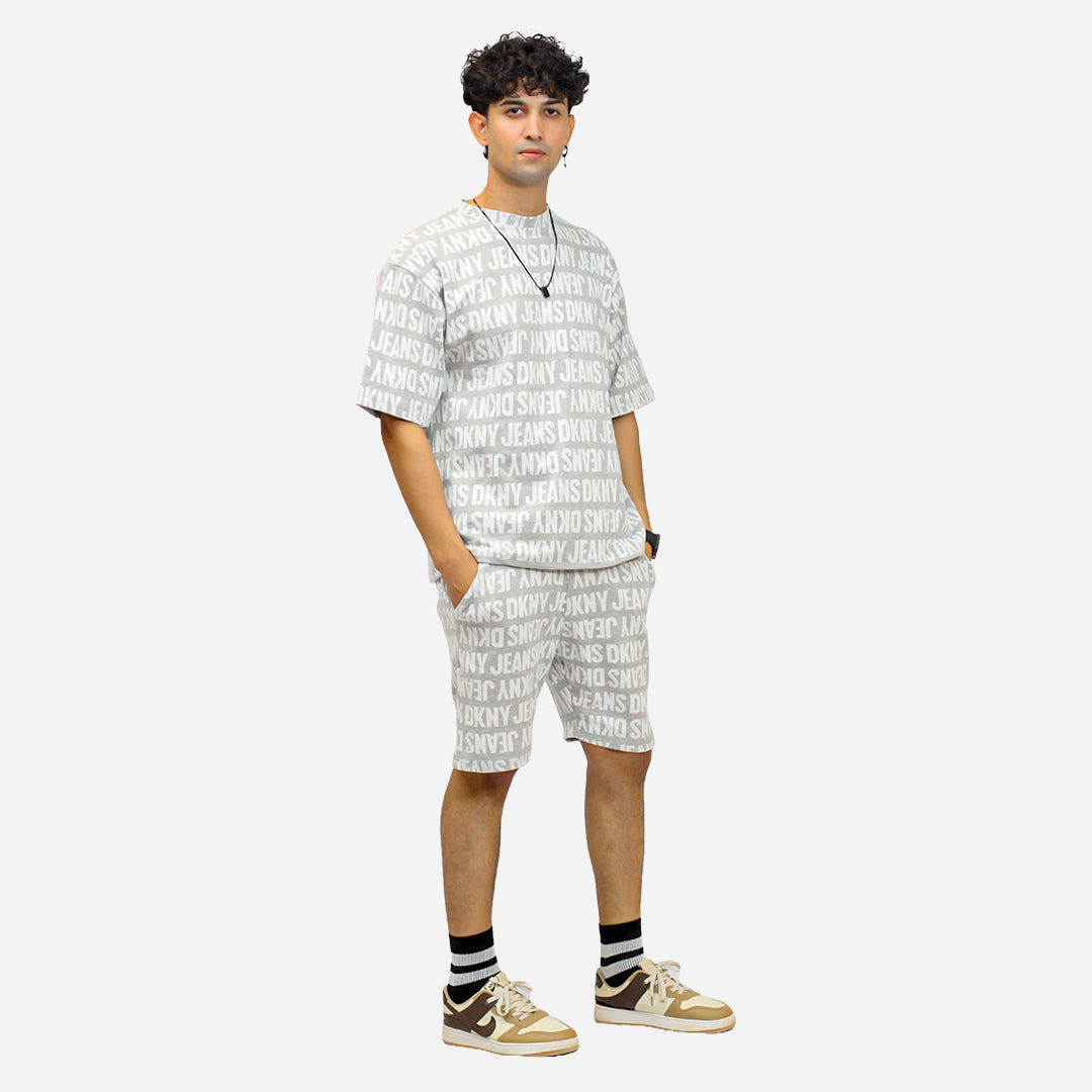 DKY Men's  Grey Color Shorts & T-Shirt Suit
