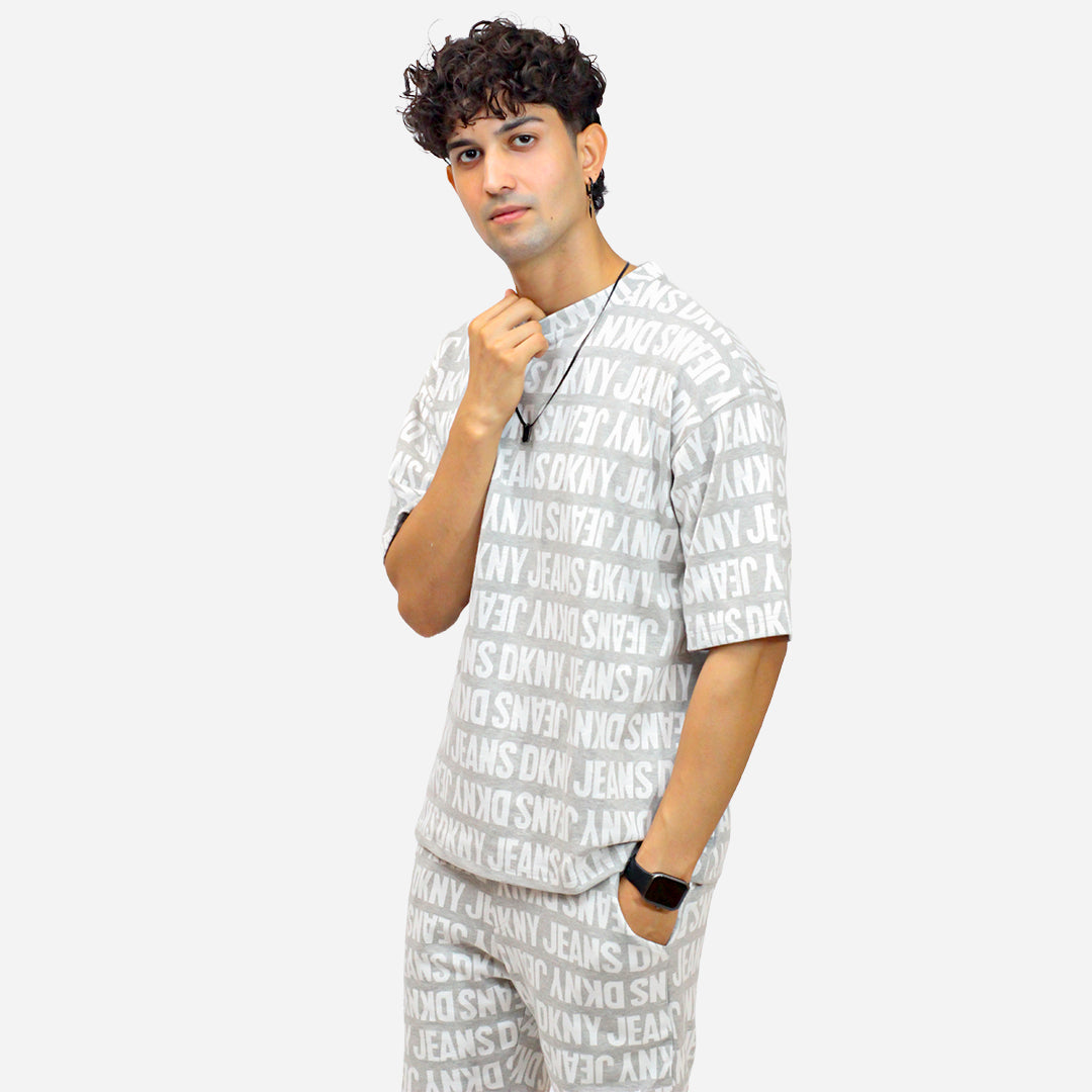DKY Men's  Grey Color Shorts & T-Shirt Suit