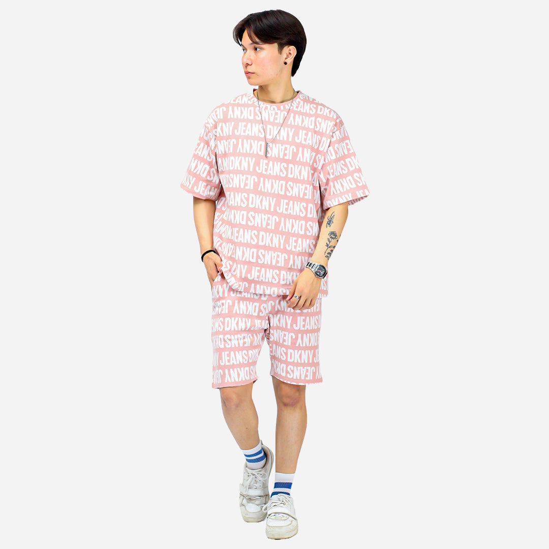 DKY Men's Pink Color Shorts & T-Shirt Suit